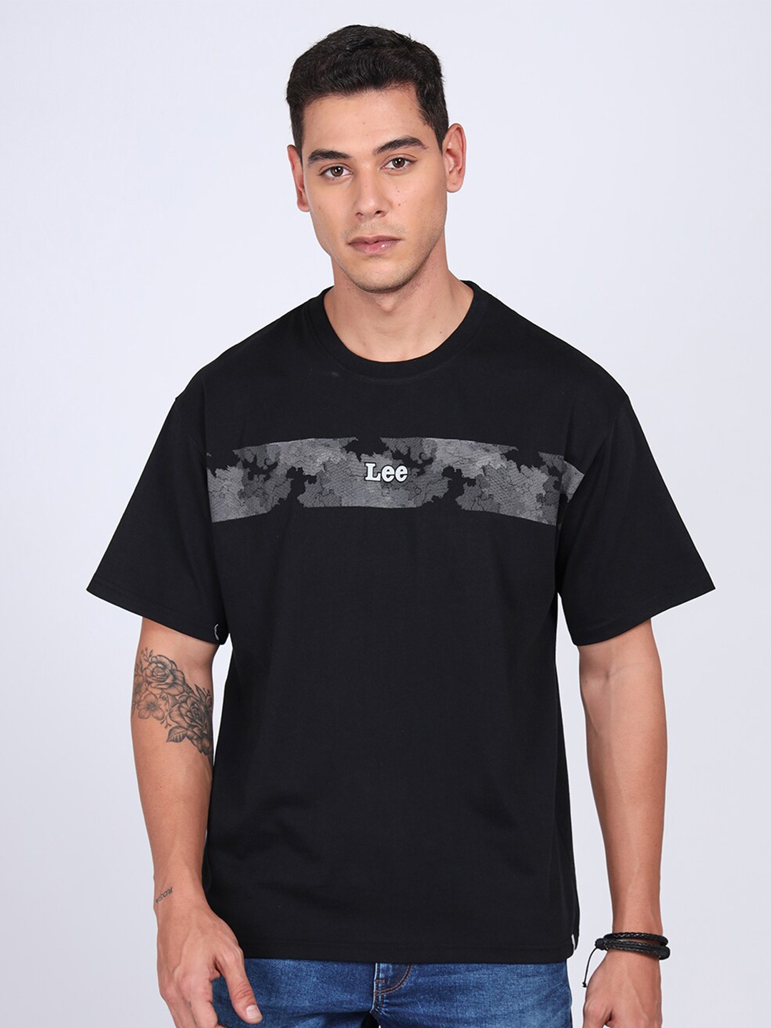 Lee Men Logo Crew Neck Oversize Fit Tshirt, Black