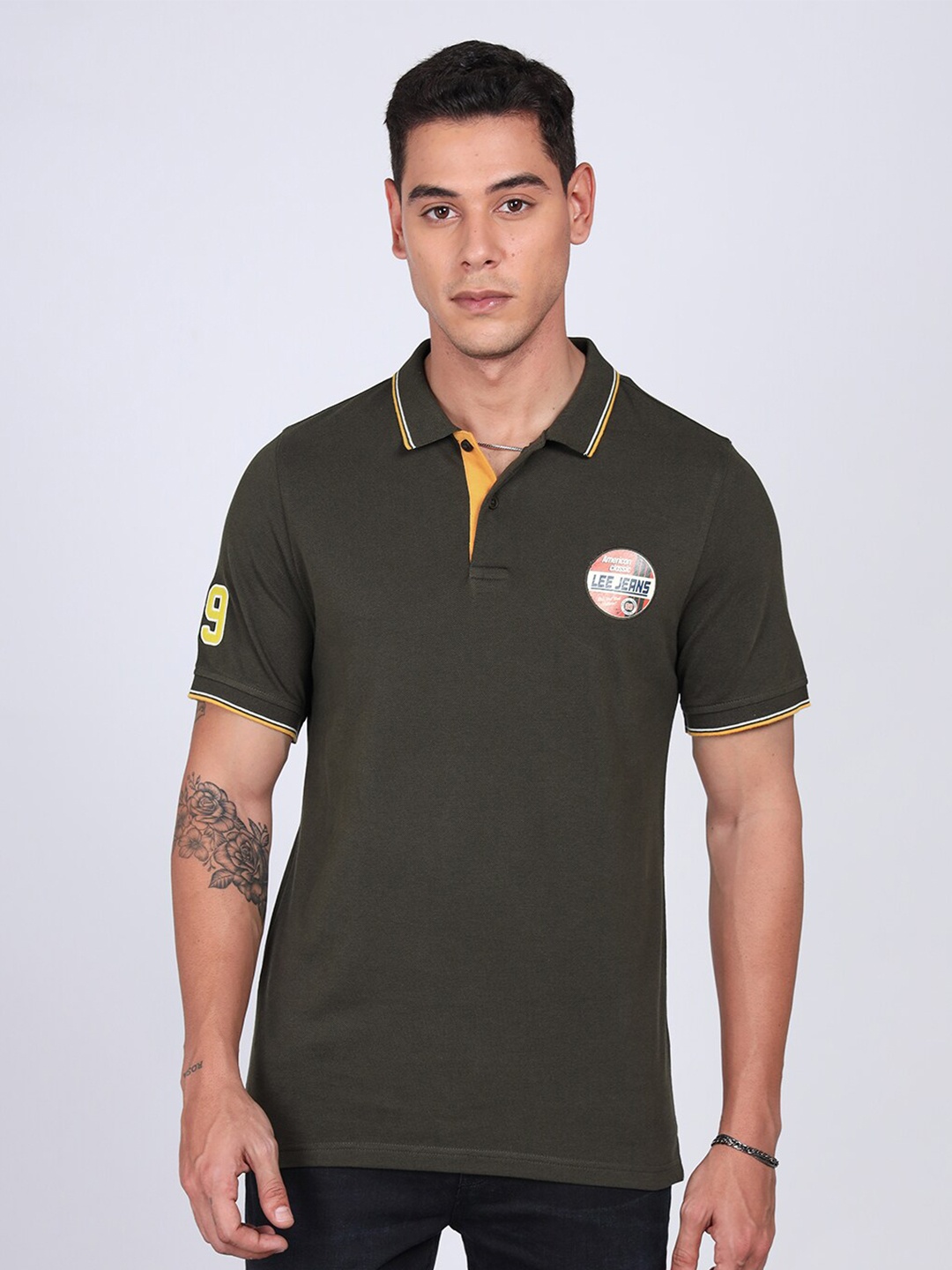 

Lee Men Polo Collar Applique Slim Fit T-shirt, Green