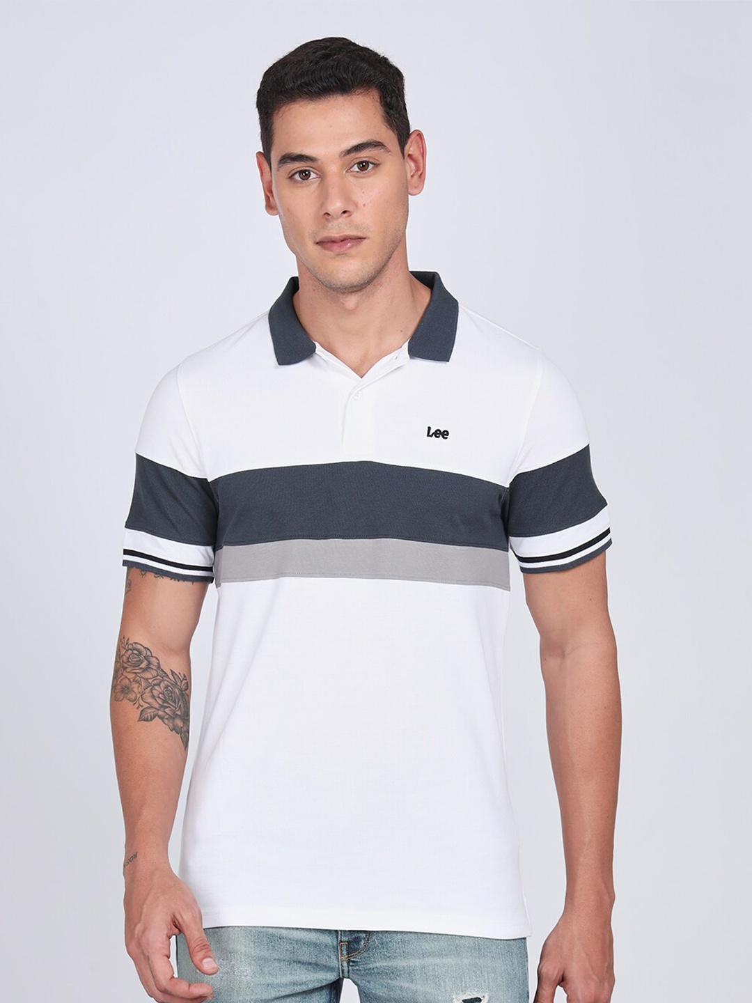 

Lee Men Checked Polo Collar Slim Fit T-shirt, White