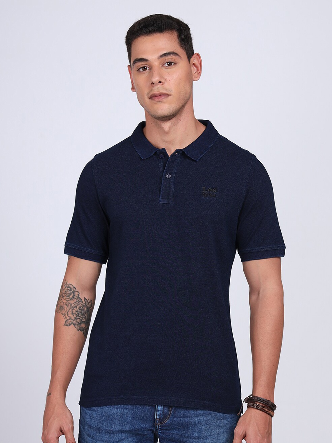 

Lee Men Polo Collar Extended Sleeves Slim Fit T-shirt, Blue