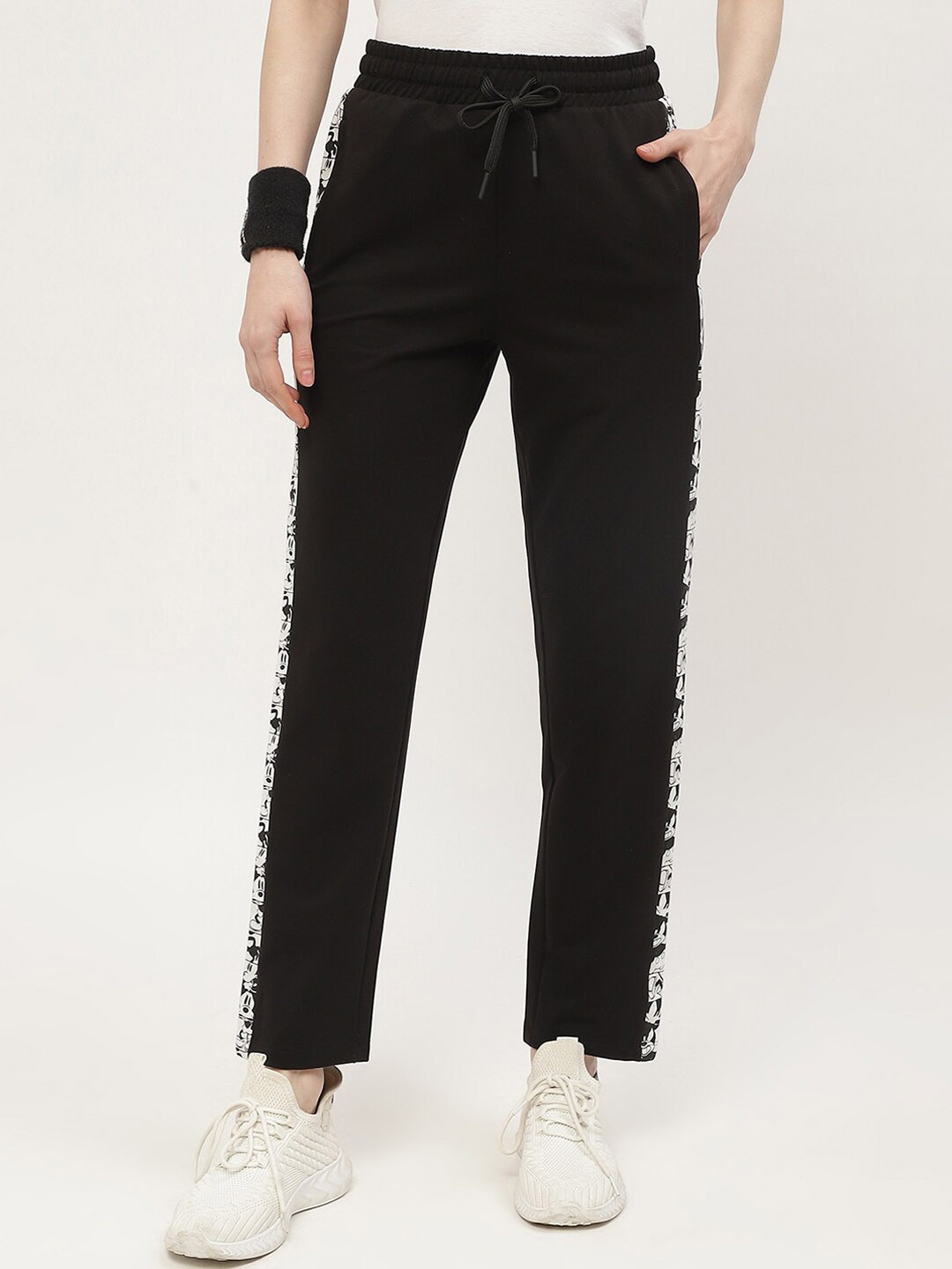 

Madame Women Mickey Mouse Printed Cotton Track Pants, Black