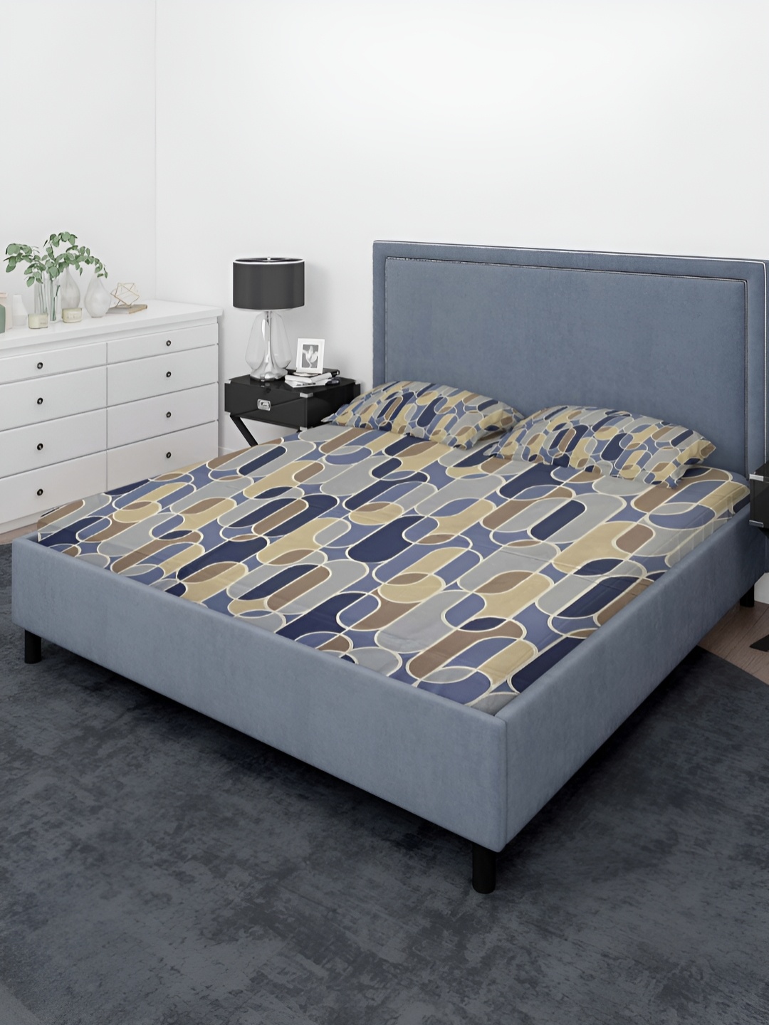 

House of Owlet Blue Floral 144 TC King Bedsheet with 2 Pillow Covers