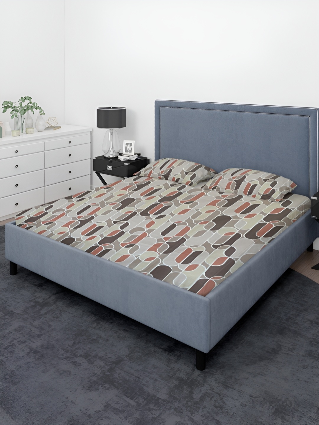 

House of Owlet Brown Floral 144 TC King Bedsheet with 2 Pillow Covers