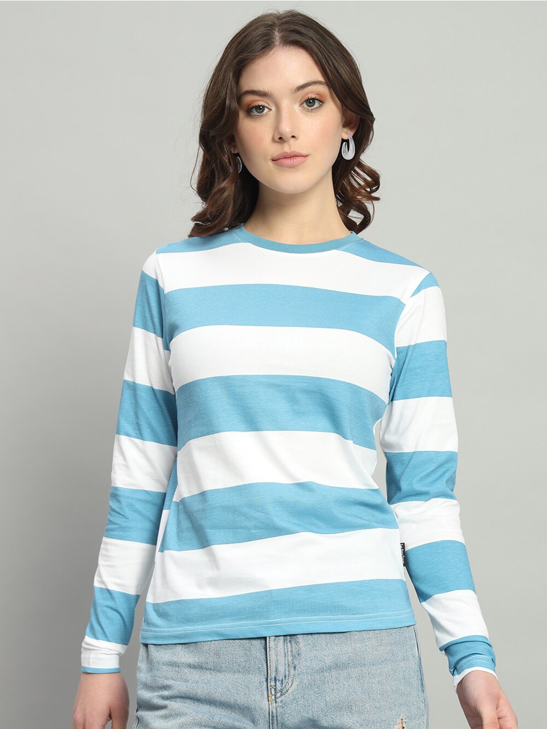 

The Dry State Women Striped V-Neck Pockets T-shirt, Blue