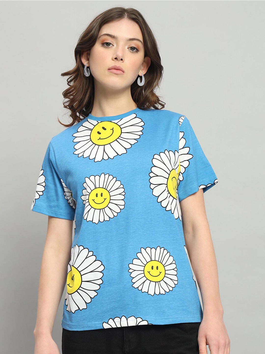 

The Dry State Women Printed Applique T-shirt, Blue