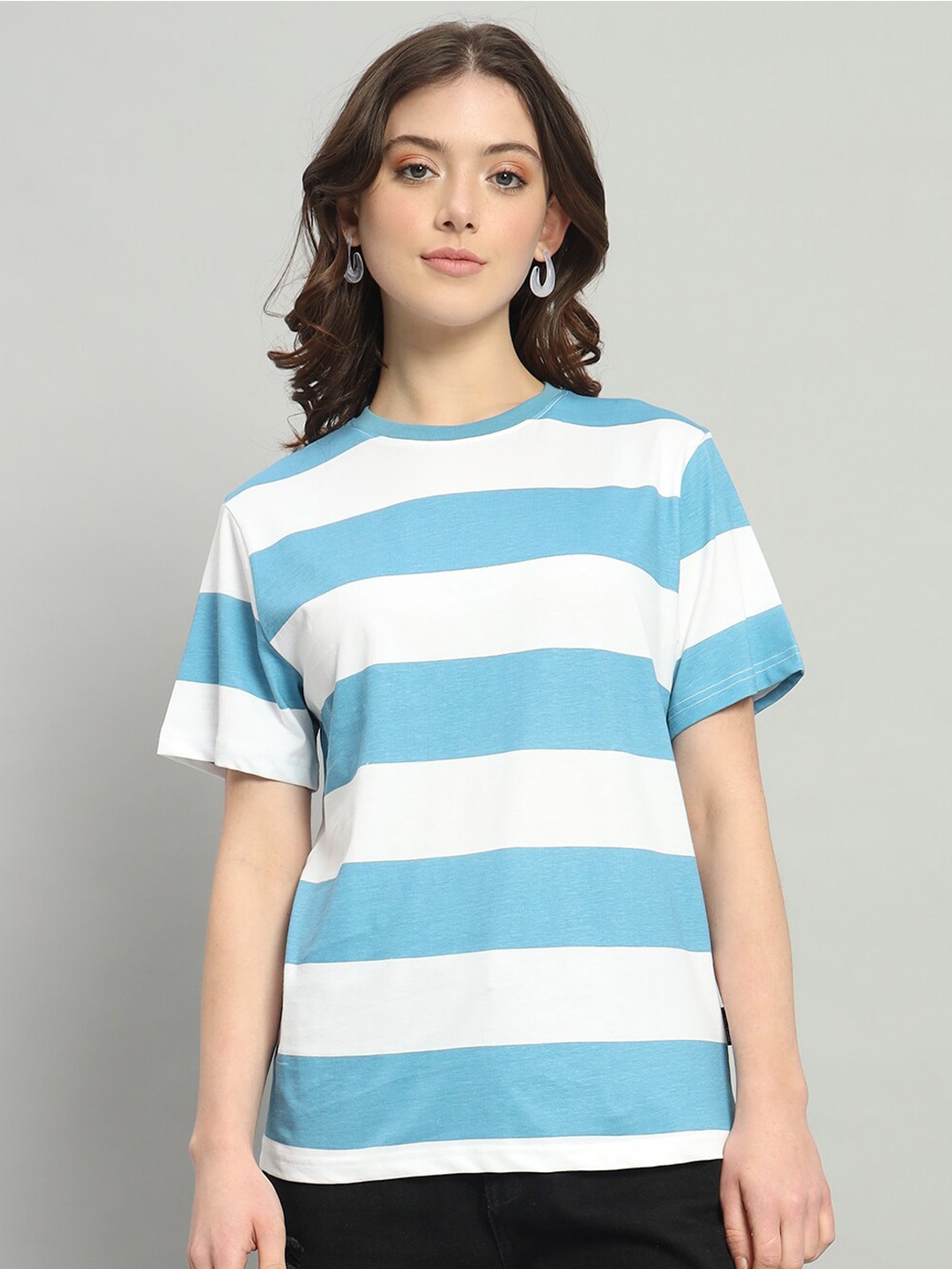 

The Dry State Women Striped Extended Sleeves Pockets T-shirt, Blue