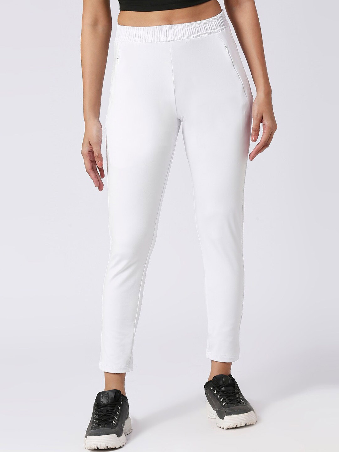 

FITHUB Women High-Rise Slim-Fit Track Pants, White