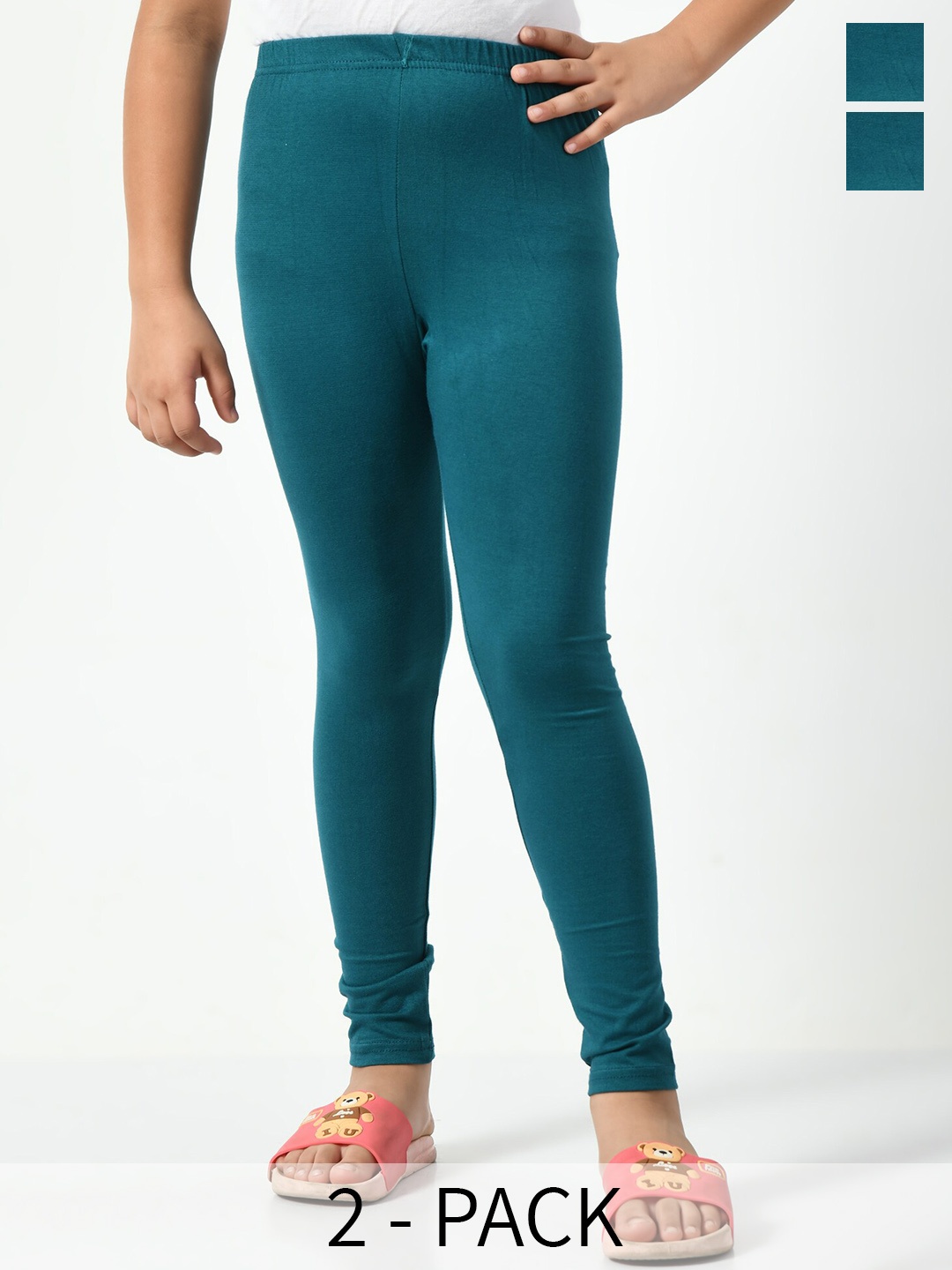 

BAESD Girls Pack Of 2 Solid Mid-Rise Ankle Length Leggings, Sea green
