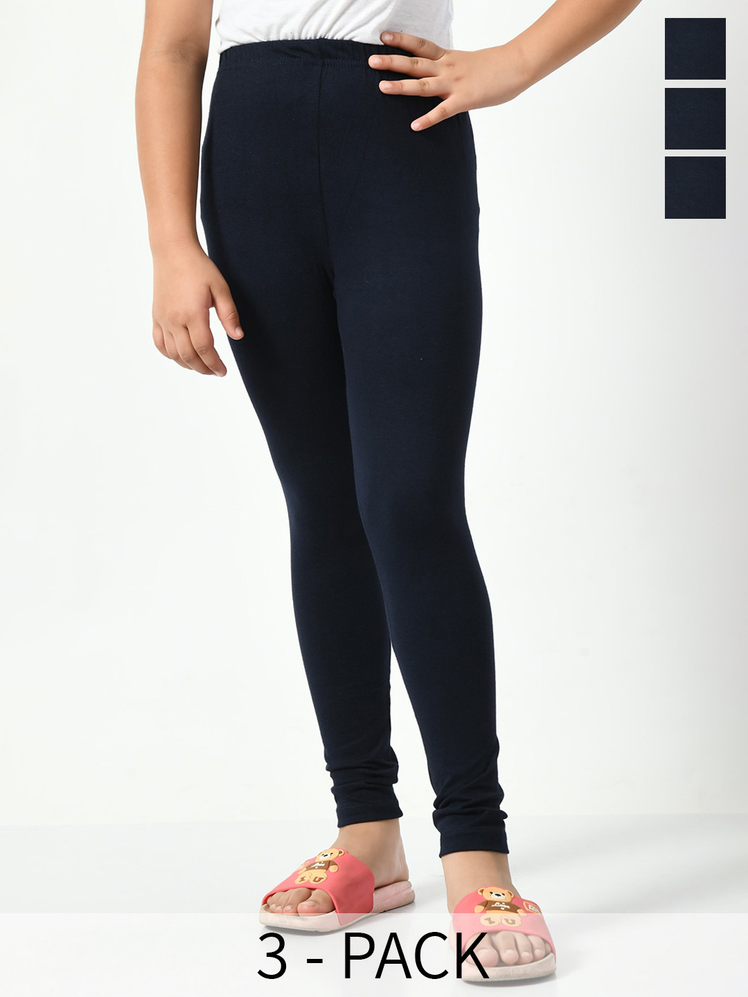

BAESD Girls Pack Of 3 Mid-Rise Ankle Length Leggings, Navy blue