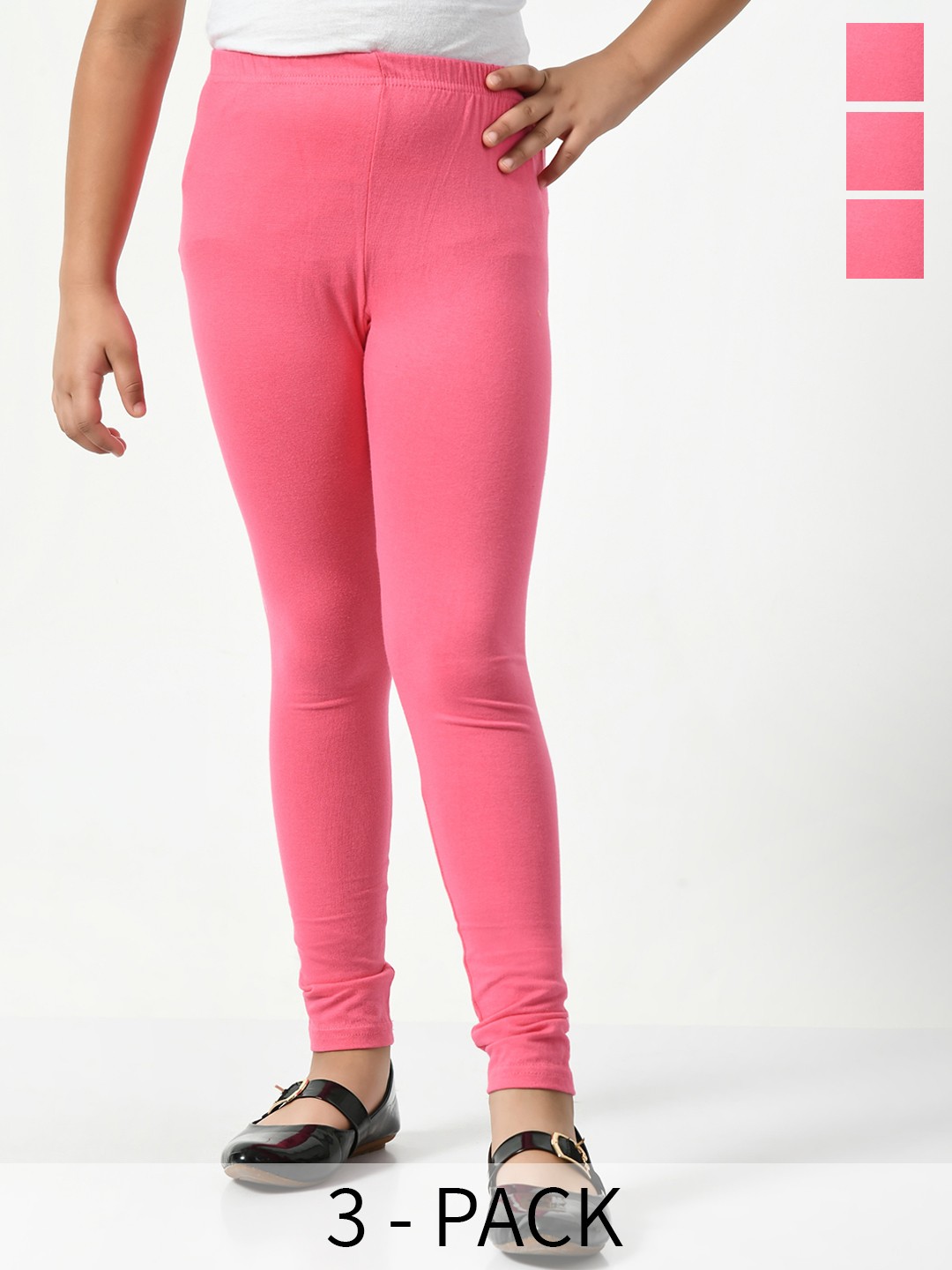 

BAESD Girls Pack Of 3 Solid Mid-Rise Ankle Length Leggings, Pink