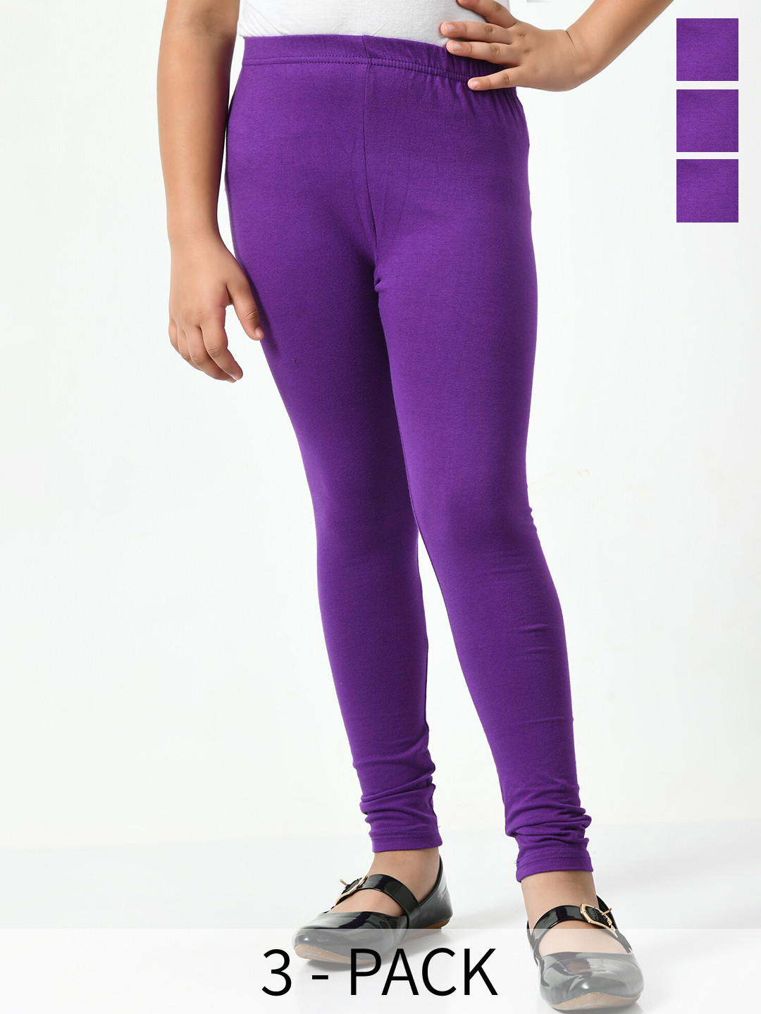 

BAESD Girls Pack Of 3 Solid Churidar-Length Leggings, Purple