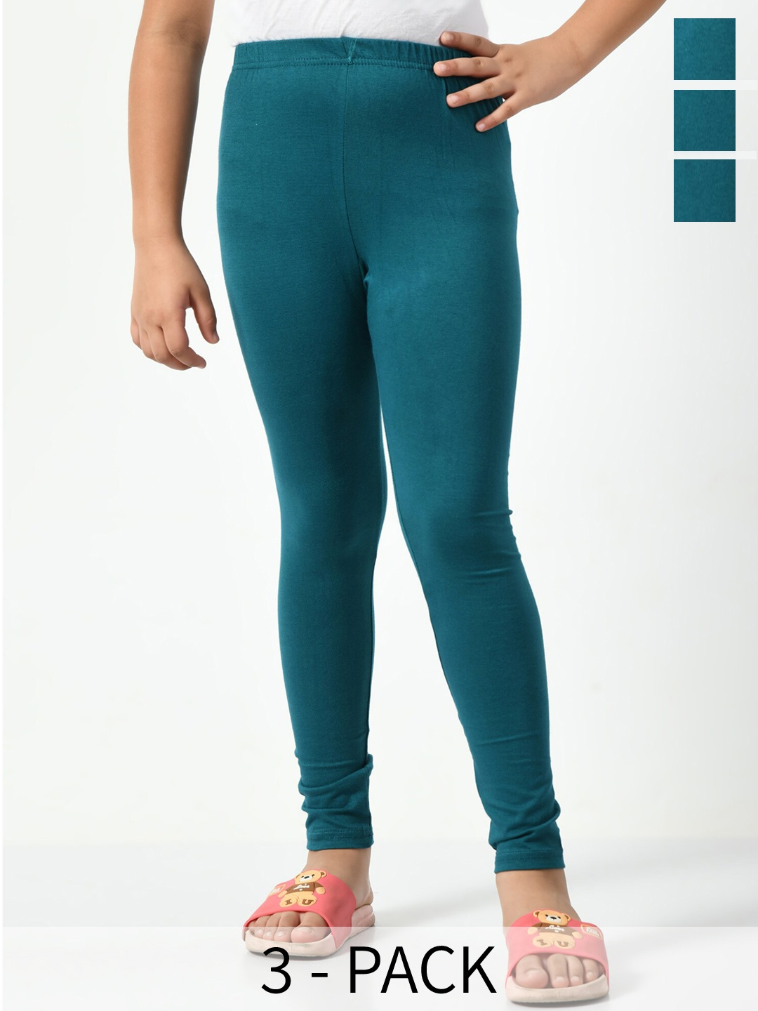 

BAESD Girls Pack Of 3 Solid Churidar Length Leggings, Sea green