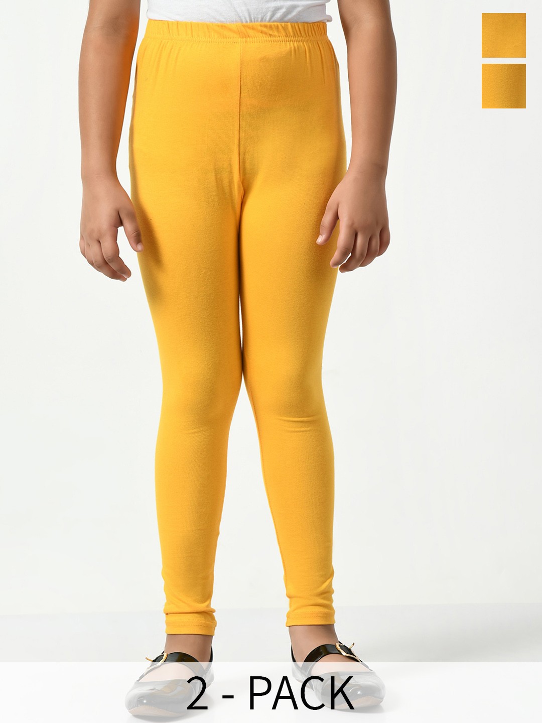 

BAESD Girls Pack Of 2 Solid Churidar Length Leggings, Yellow
