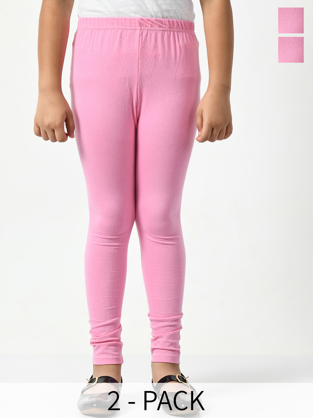 

BAESD Girls Pack Of 2 Solid Churidar Length Leggings, Pink