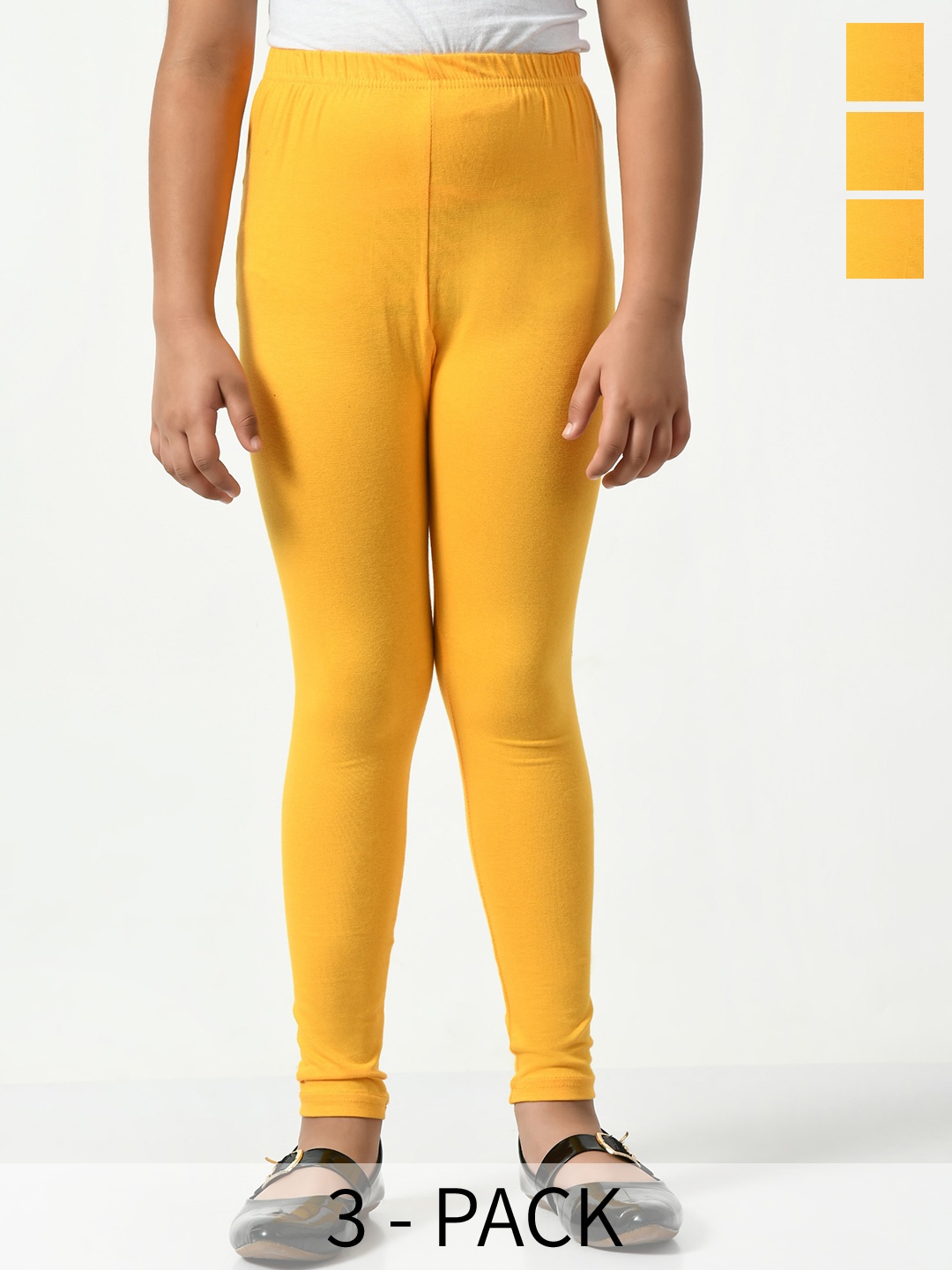 

BAESD Girls Pack Of 3 Solid Churidar Length Leggings, Yellow