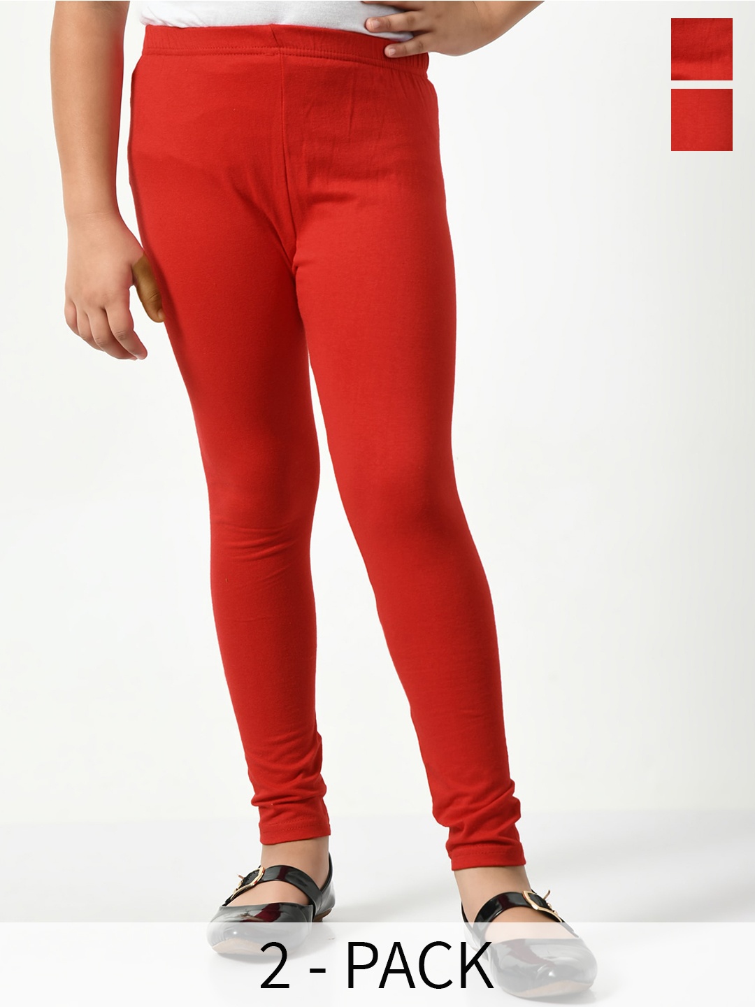 

BAESD Girls Pack Of 2 Solid Churidar-Length Leggings, Red