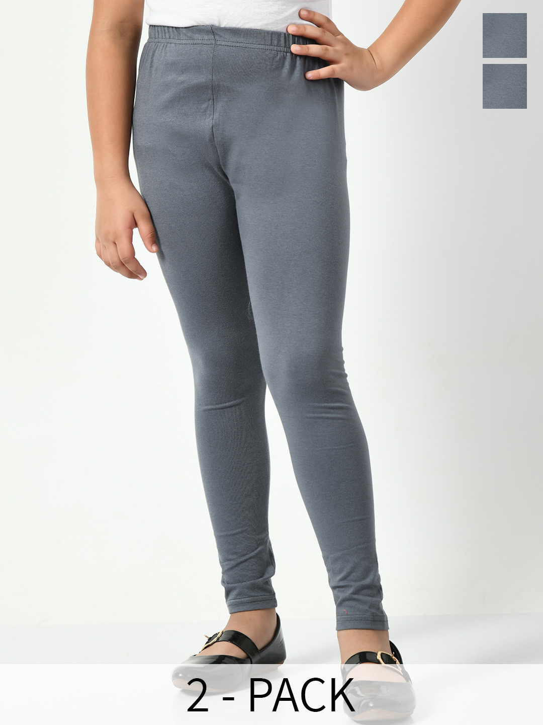 

BAESD Girls Pack Of 2 Solid Churidar Length Leggings, Grey