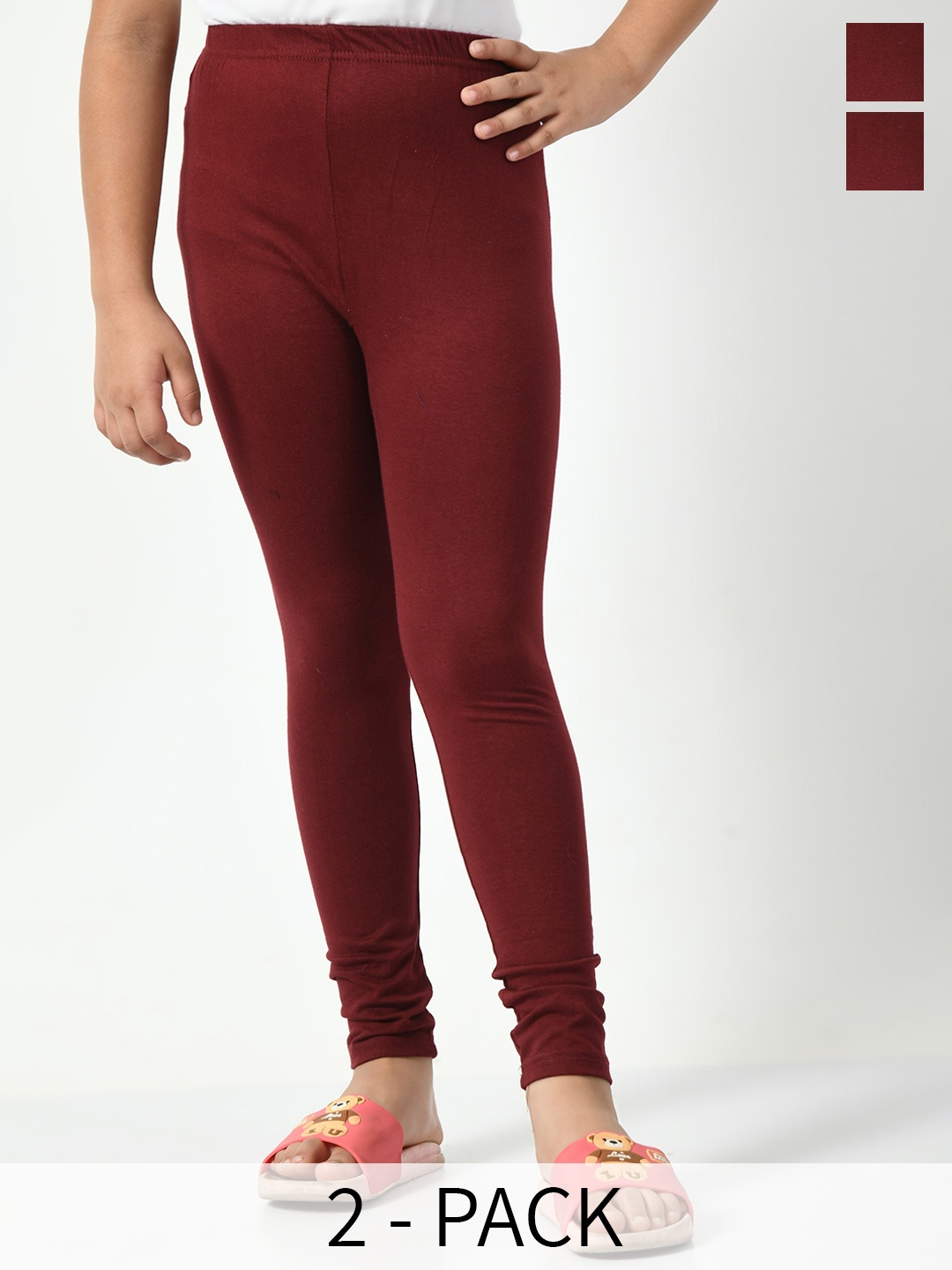 

BAESD Girls Pack Of 2 Solid Churidar-Length Leggings, Maroon