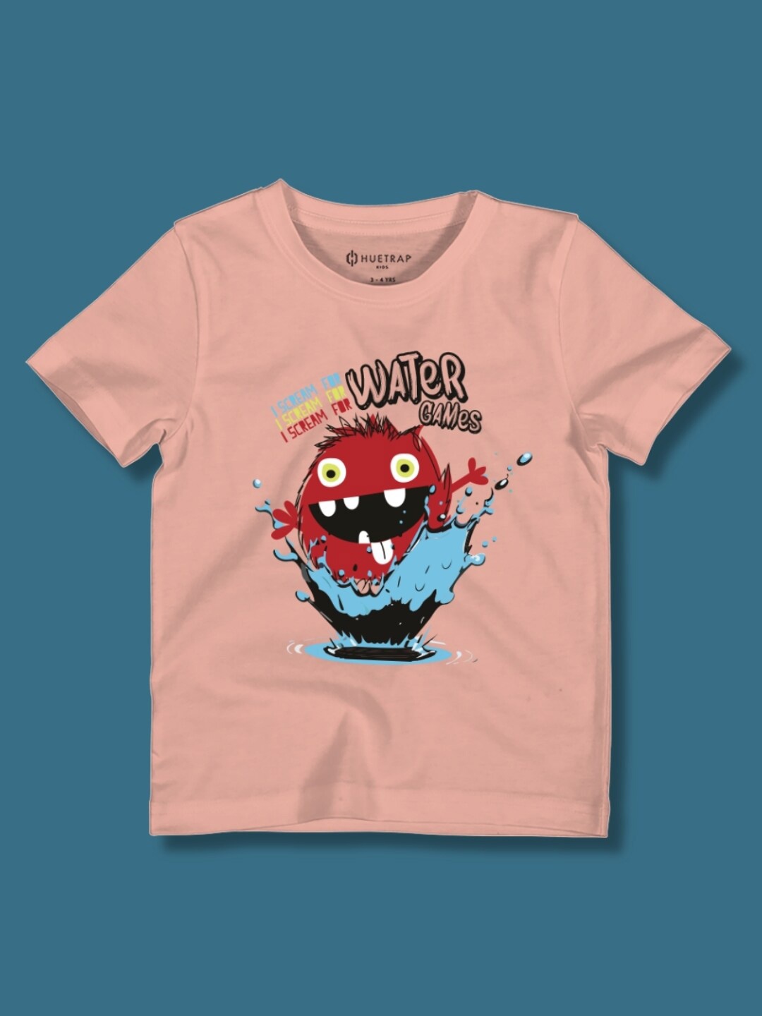 

Huetrap Boys Printed V-Neck Applique T-shirt, Coral