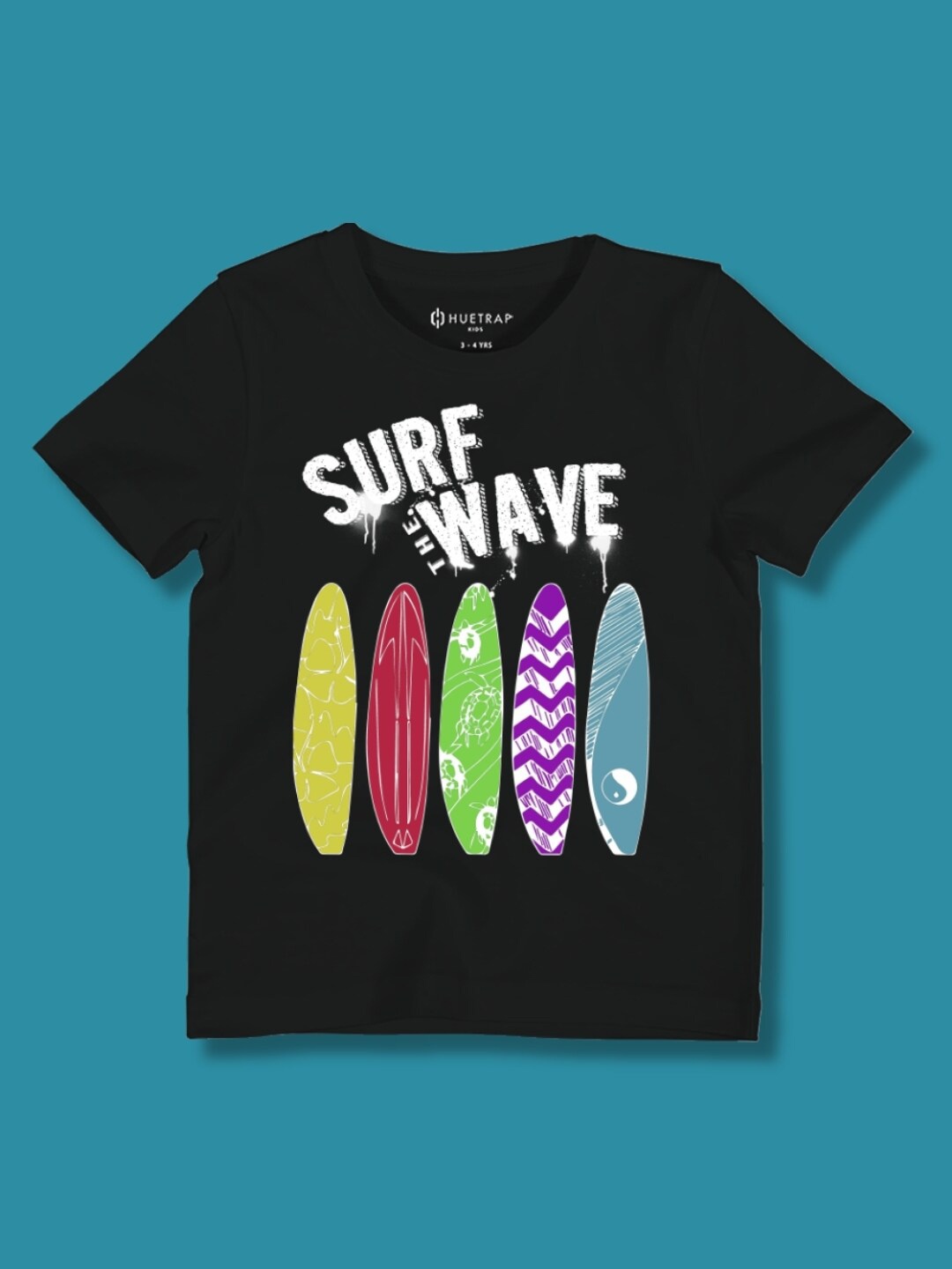 

Huetrap Boys Printed V-Neck Raw Edge T-shirt, Black