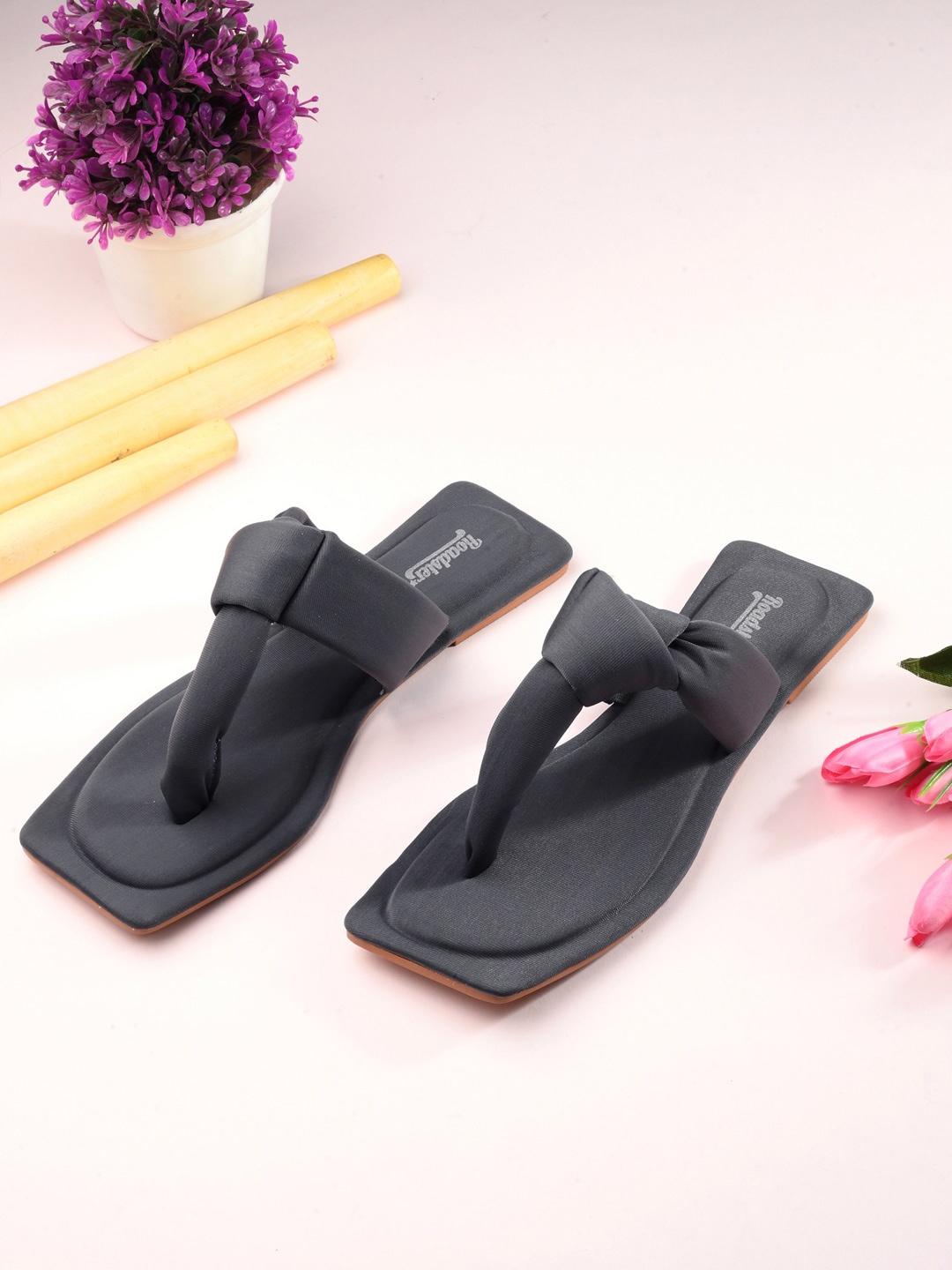

The Roadster Lifestyle Co. Black No Back Strap Open Toe Flats, Grey