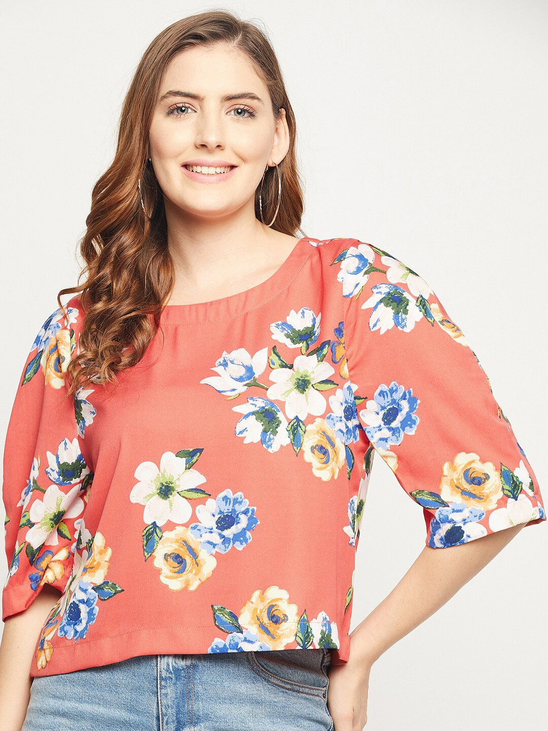 

Ruhaans Floral Print Crepe Top, Pink