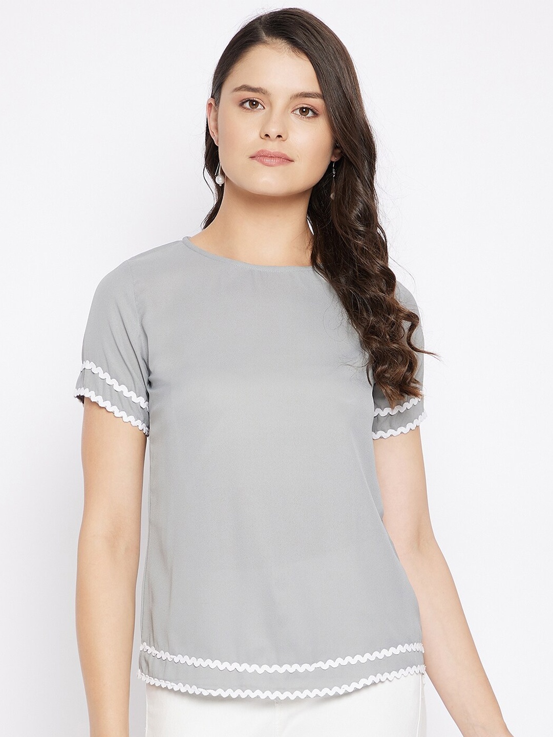 

Ruhaans Georgette Styled Back Top, Grey