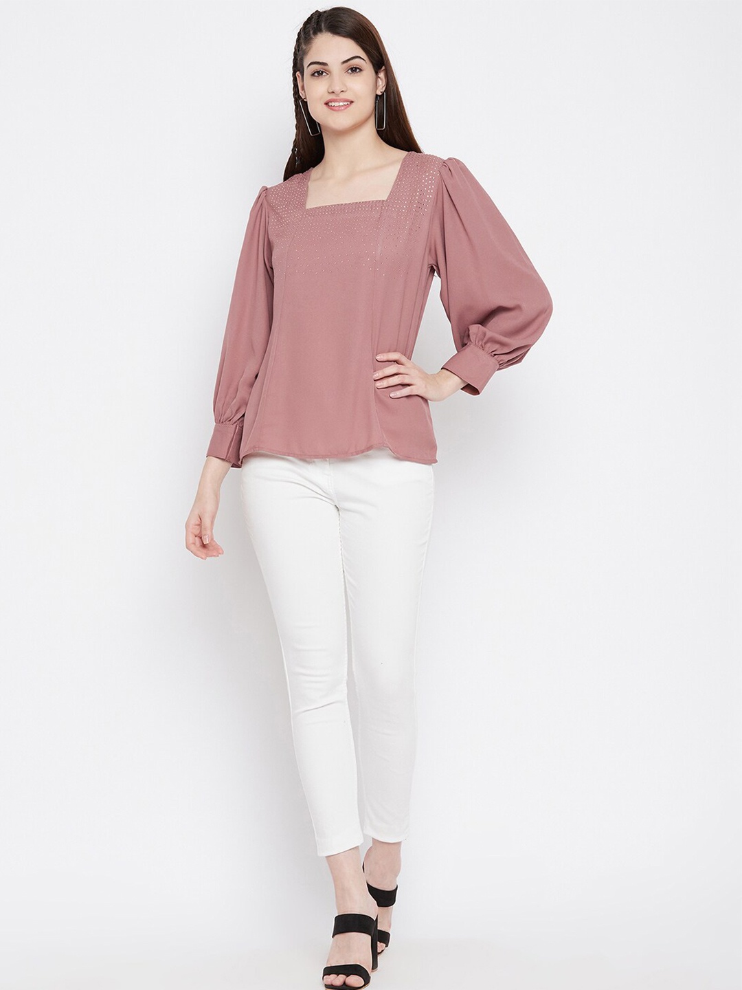 

Ruhaans Studded Georgette Top, Pink