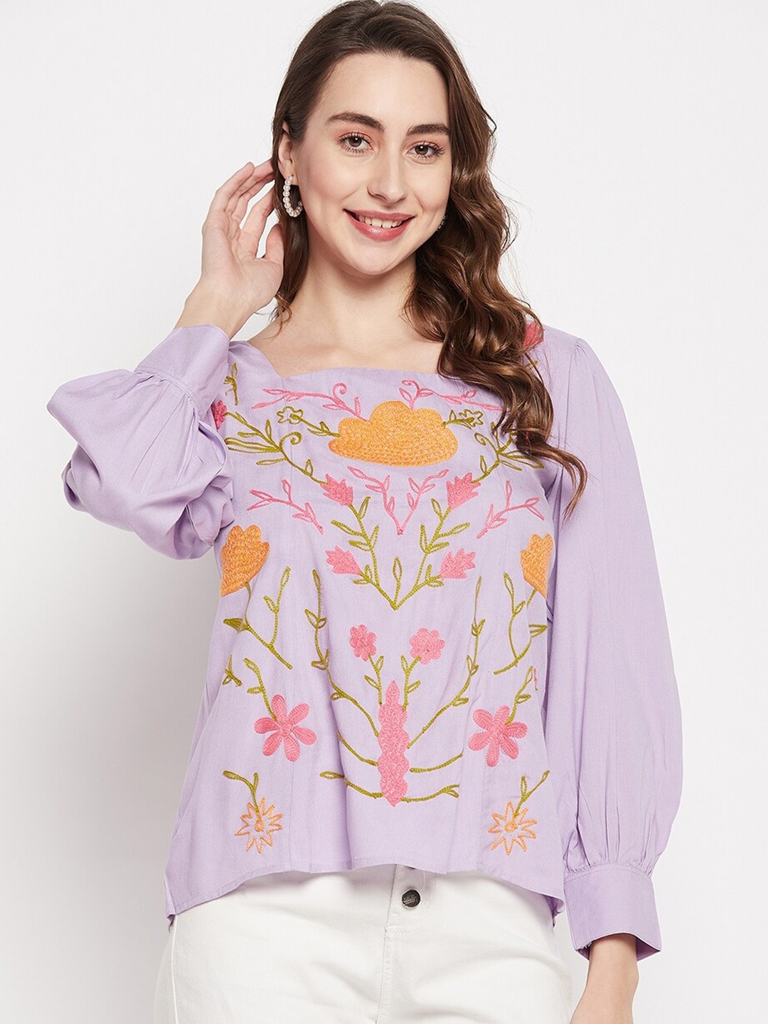 

Ruhaans Floral Print Puff Sleeve Top, Na