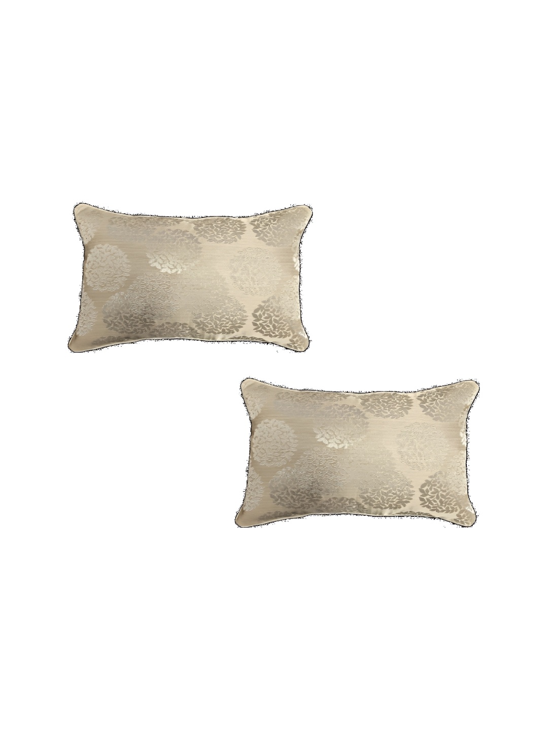 TANLOOMS Cream-Coloured & Silver-Toned 2 Pieces Floral Printed Square Cushion Covers