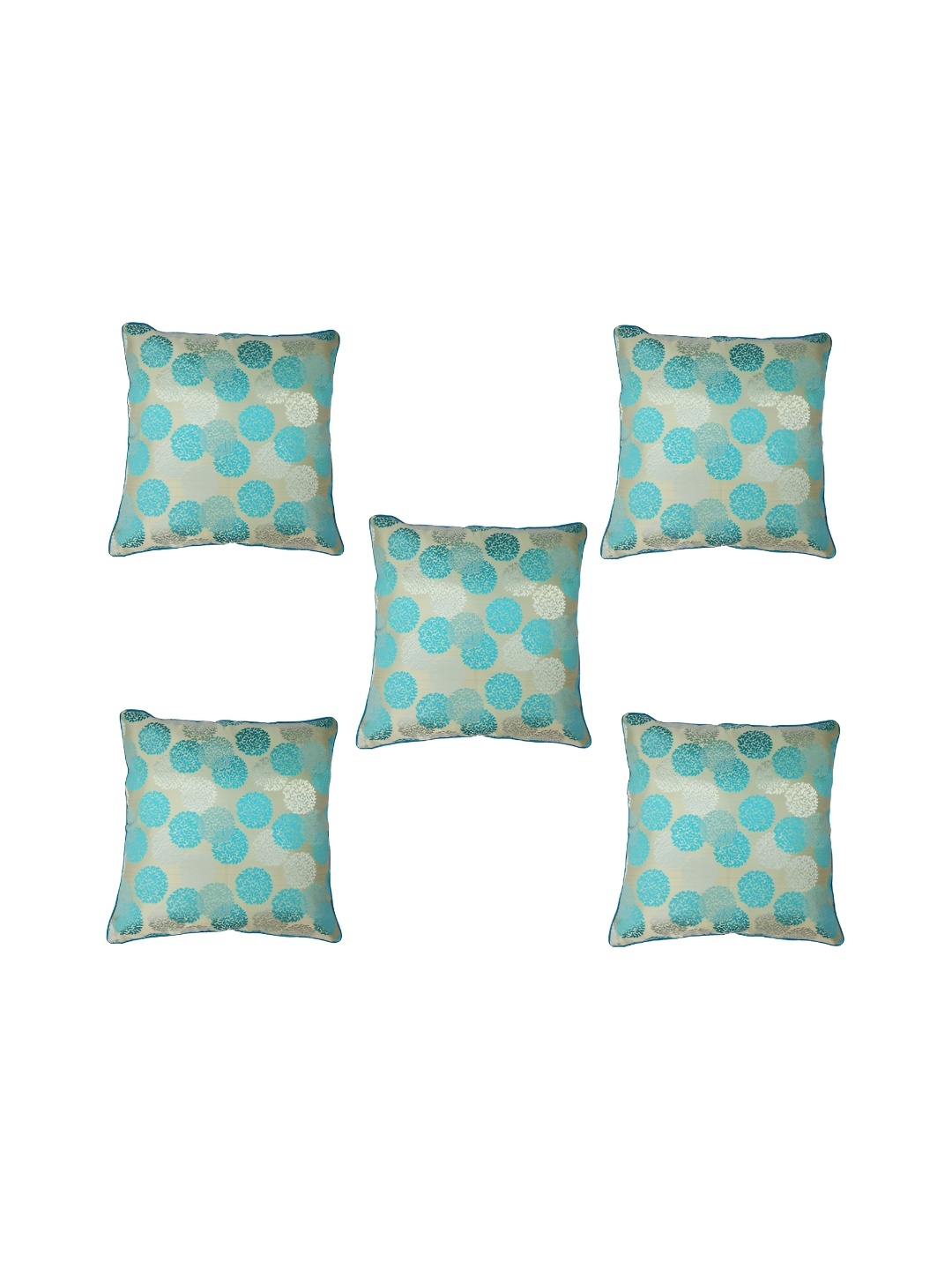 

TANLOOMS Teal Green & Silver-Toned 5 Pieces Floral Printed Square Cushion Covers