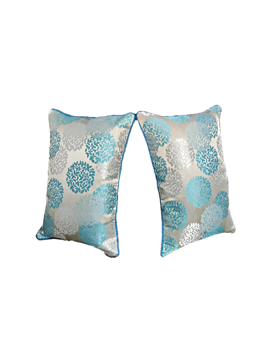 

TANLOOMS Teal & Silver Toned 2 Pieces Floral Textured Silk Rectangle Cushion Covers