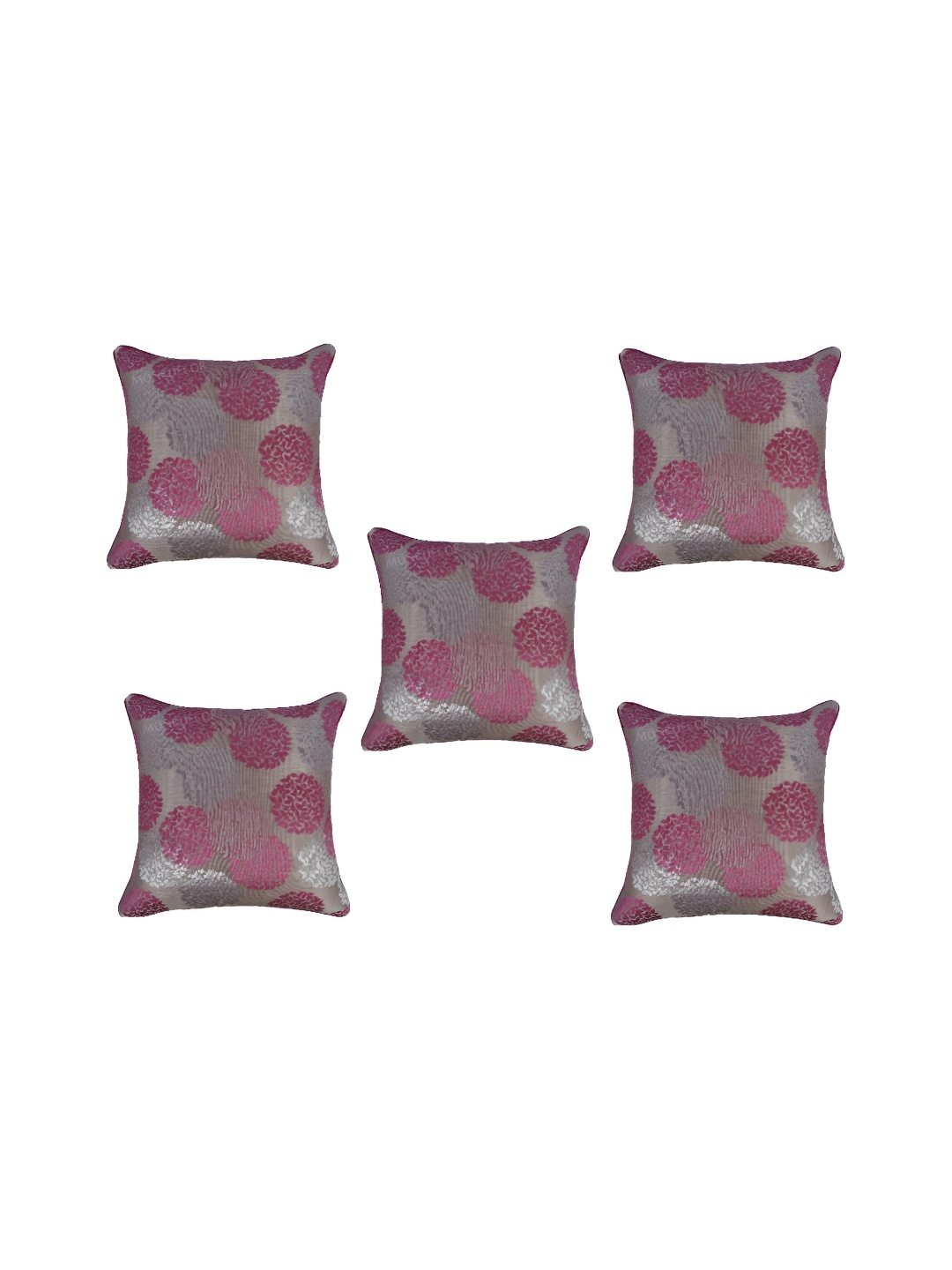 TANLOOMS Pink & Silver-Toned 5 Pieces Floral Printed Square Cushion Covers