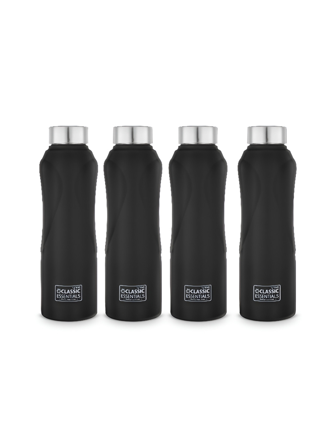 

Classic Essentials Black & Silver-Toned 4 Pieces Stainless Steel Solid Water Bottle 1l