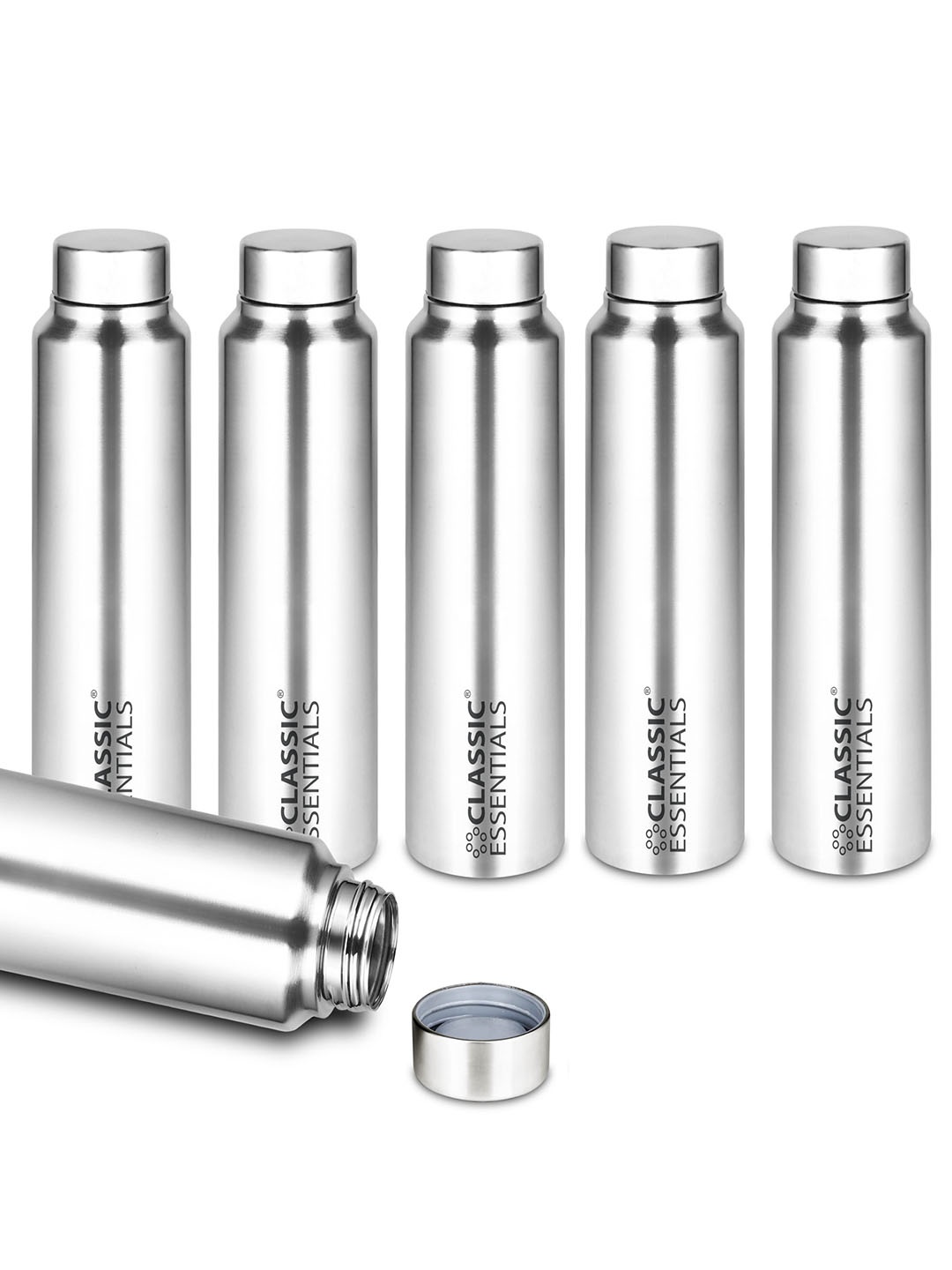 

Classic Essentials Silver-Toned & Black 6 Pieces Stainless Steel Water Bottle 1l