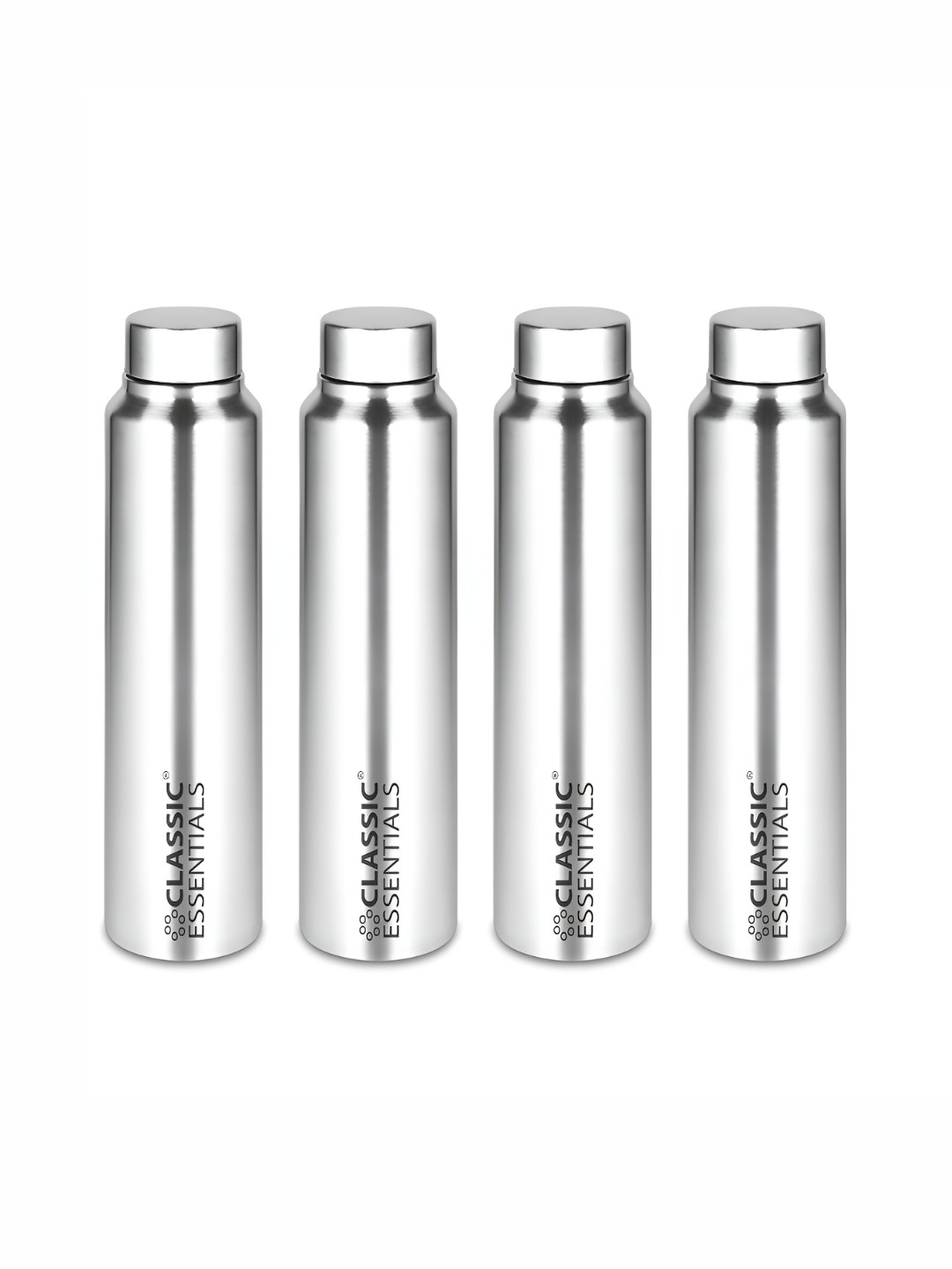 

Classic Essentials Silver-Toned & Black 4 Pieces Stainless Steel Solid Water Bottle 1l