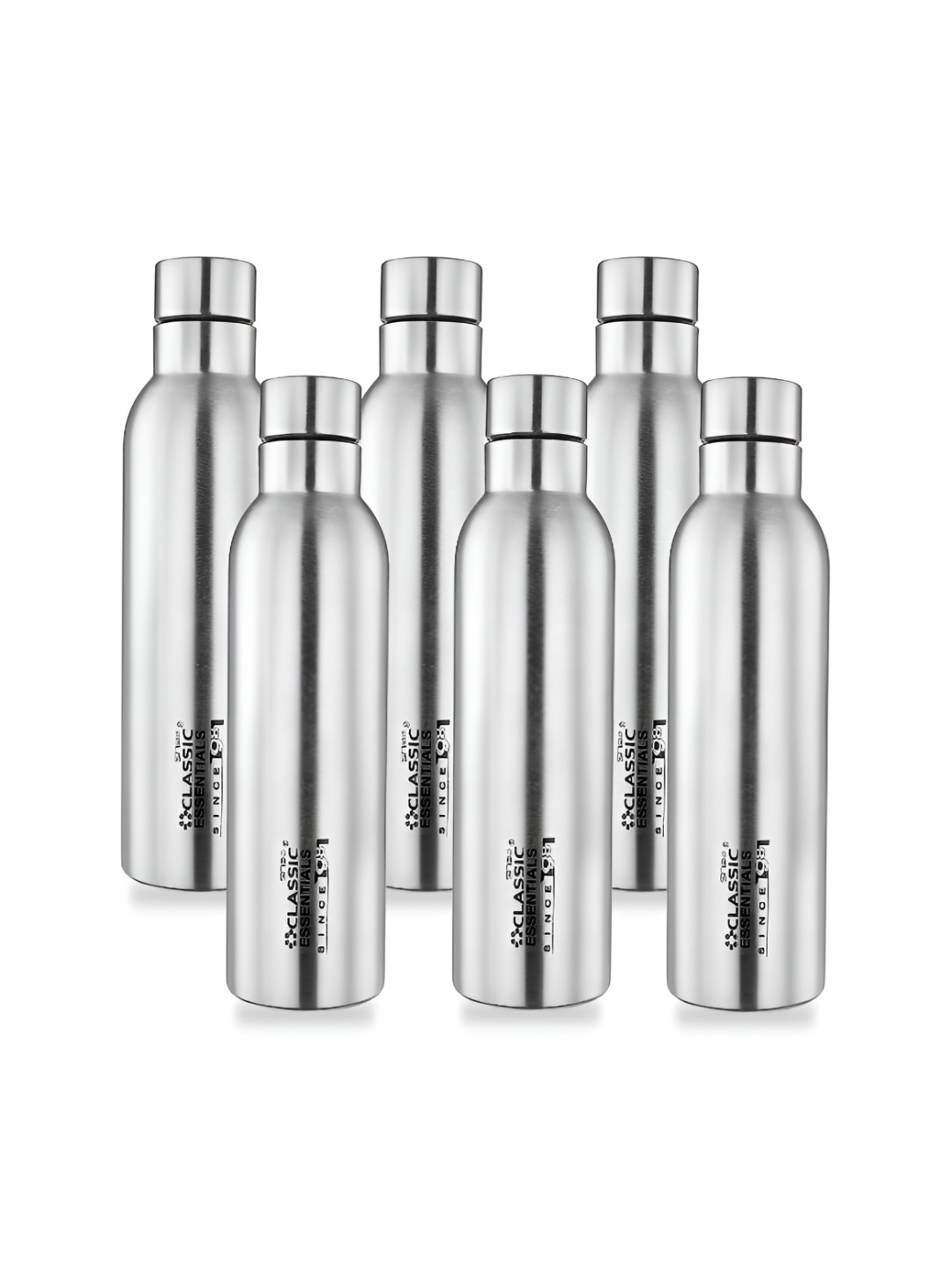 

Classic Essentials Silver-Toned 6 Pieces Single Wall Vacuum Water Bottles 1 L Each