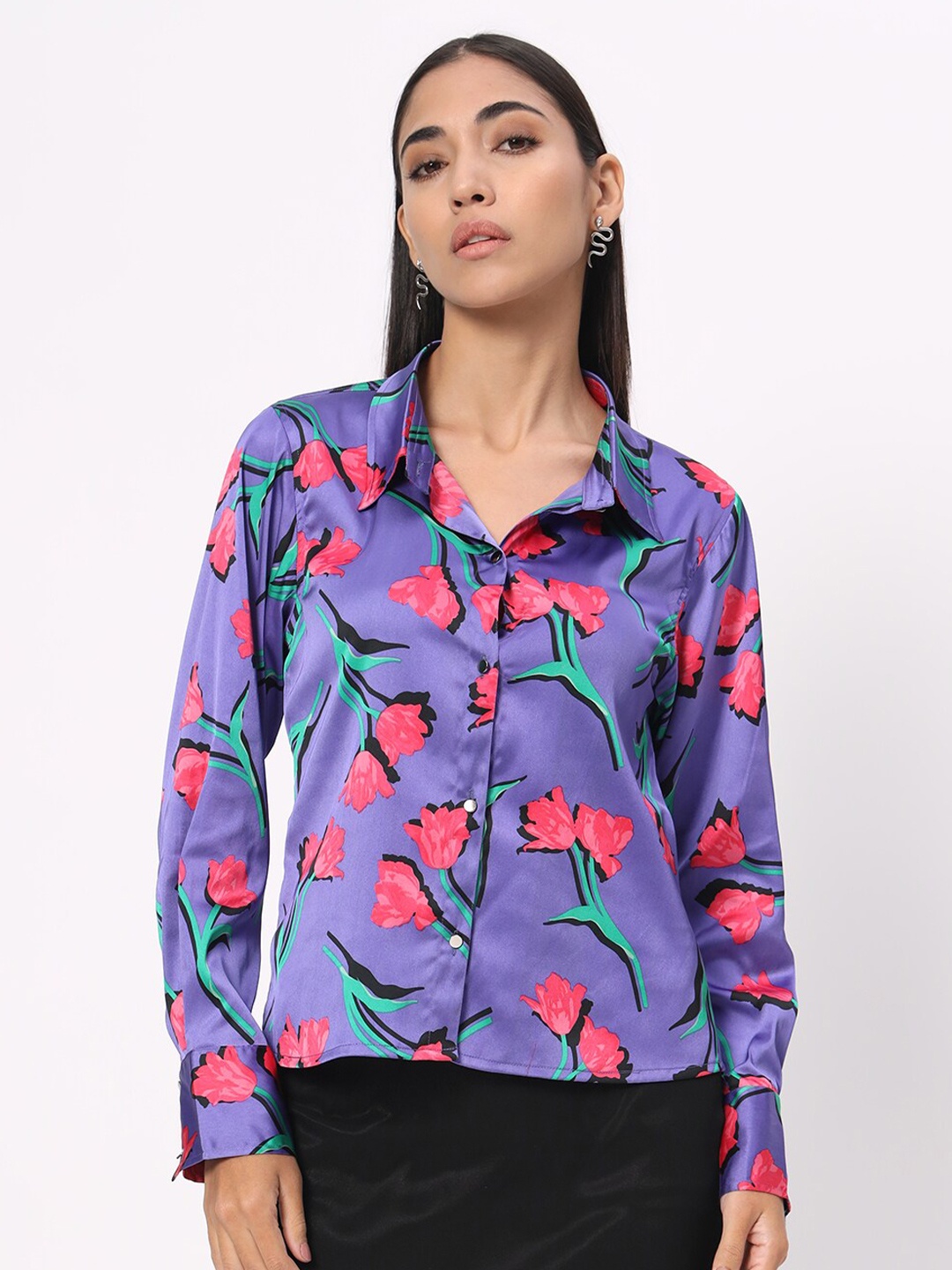 

DEPANO Women Classic Boxy Opaque Printed Party Shirt, Purple