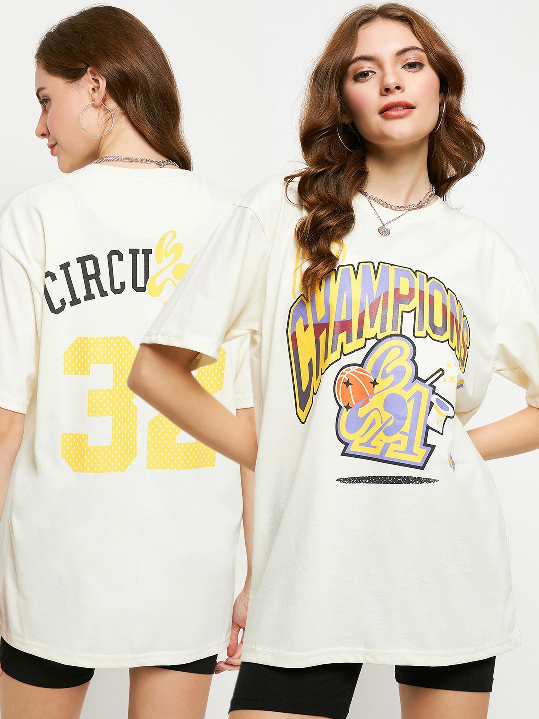 

Skidlers Women Typography Printed Applique T-shirt, Cream