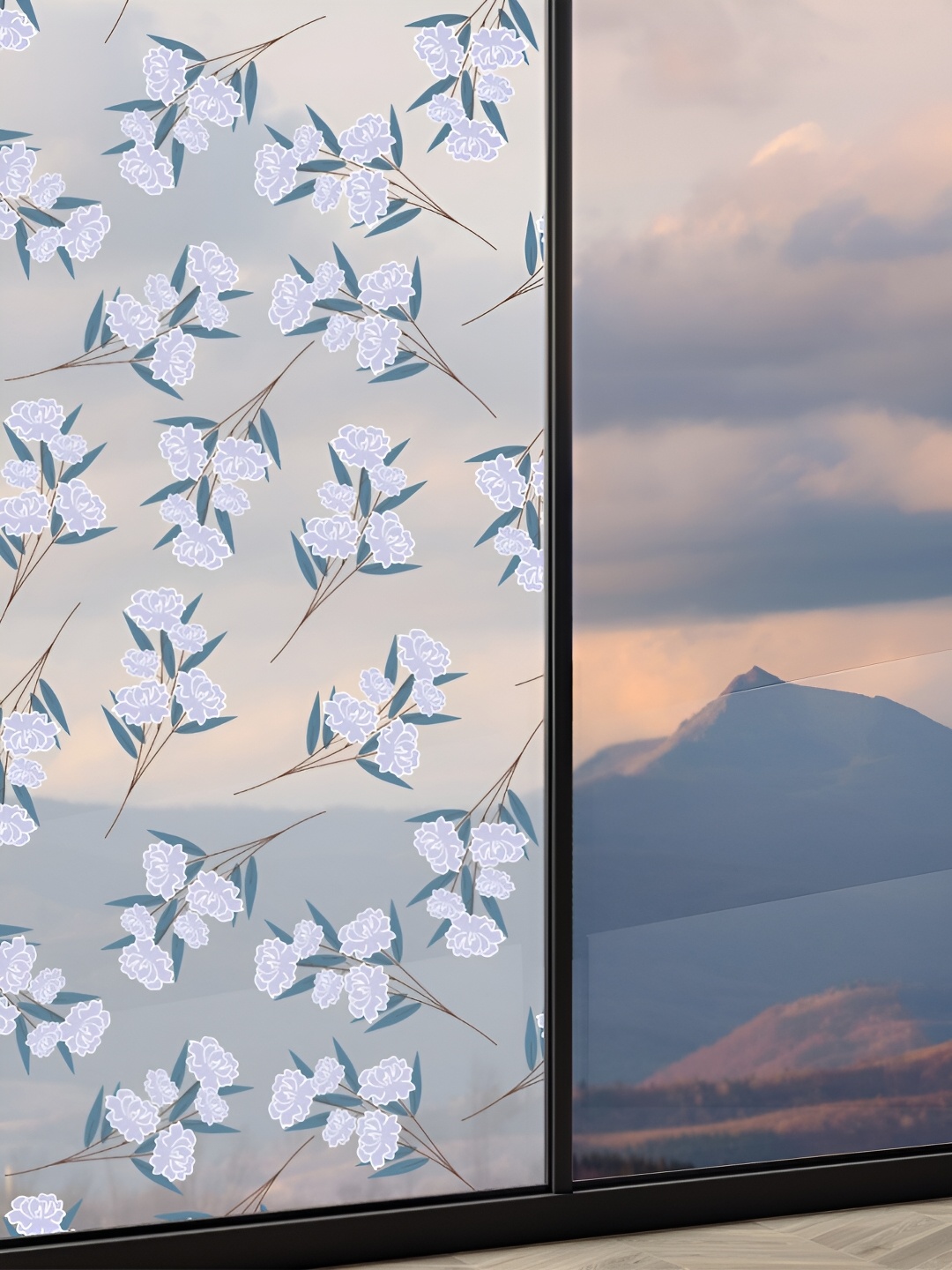 

CVANU Blue & Brown Floral Printed Self-Adhesive & Water-Resistant Window Film