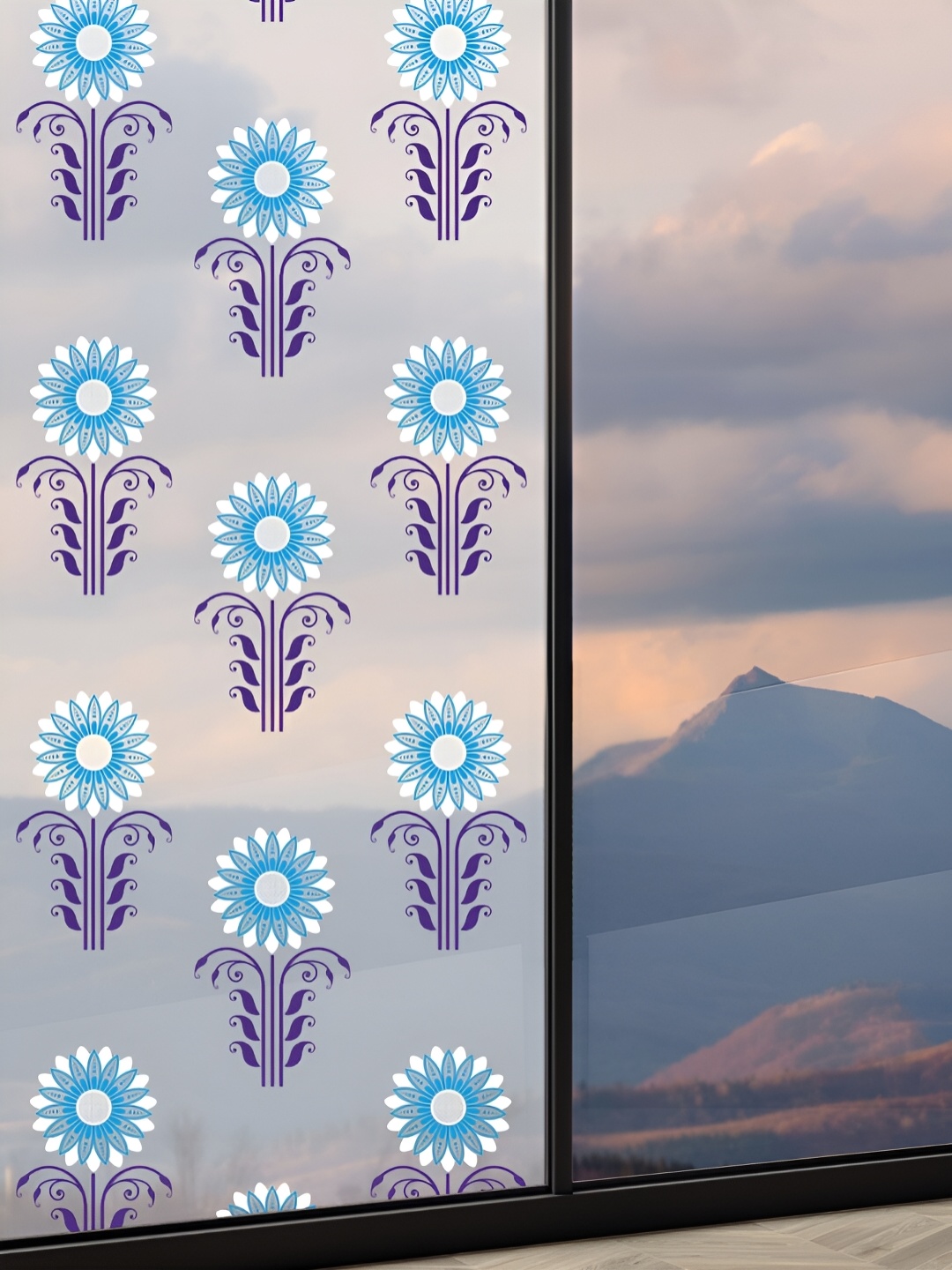 CVANU Transparent & Blue Printed Self-Adhesive Window Film