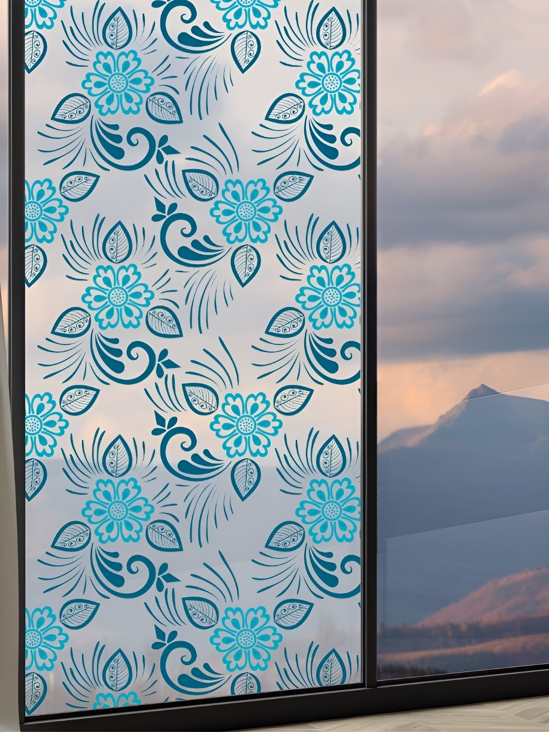 CVANU Transparent & Blue Printed Self-Adhesive Window Film