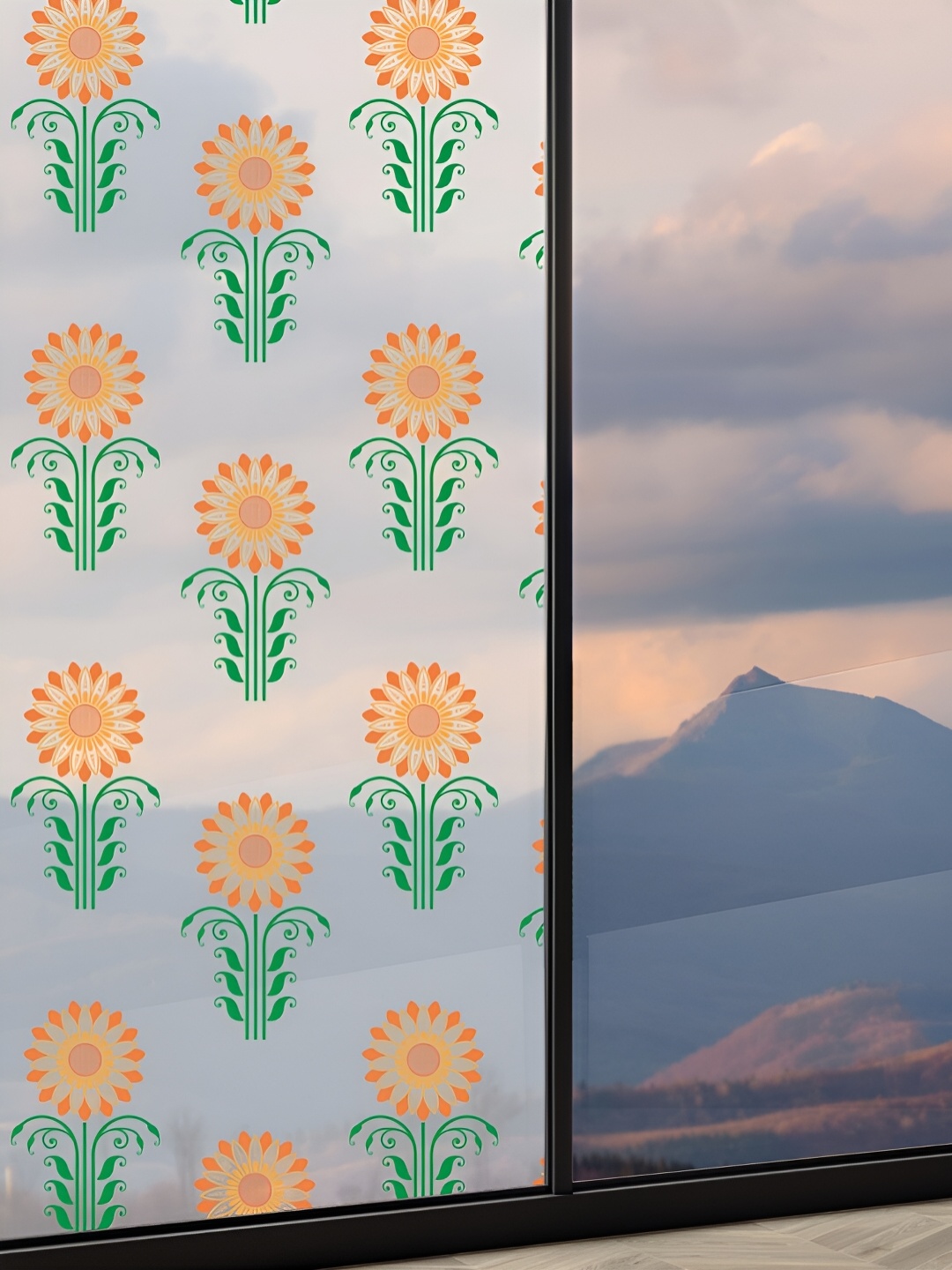 

CVANU Transparent & Green Floral Printed Self-Adhesive Window Film Wall Sticker