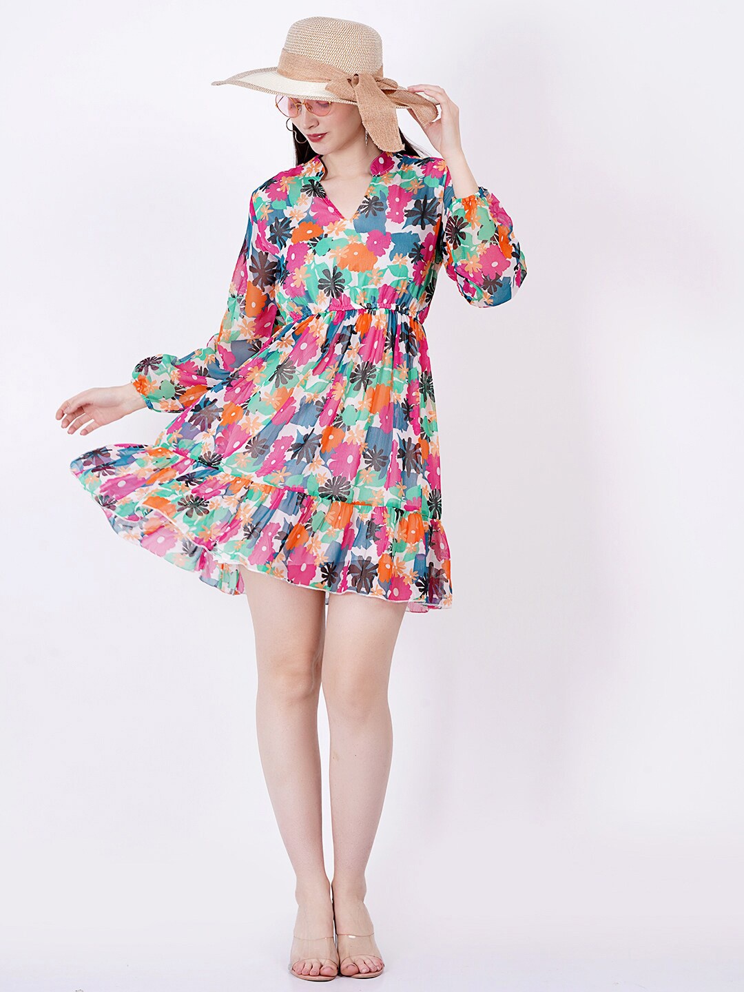 

Tulip Eden Floral Printed Chiffon Fit & Flare Mini Dress, Multi