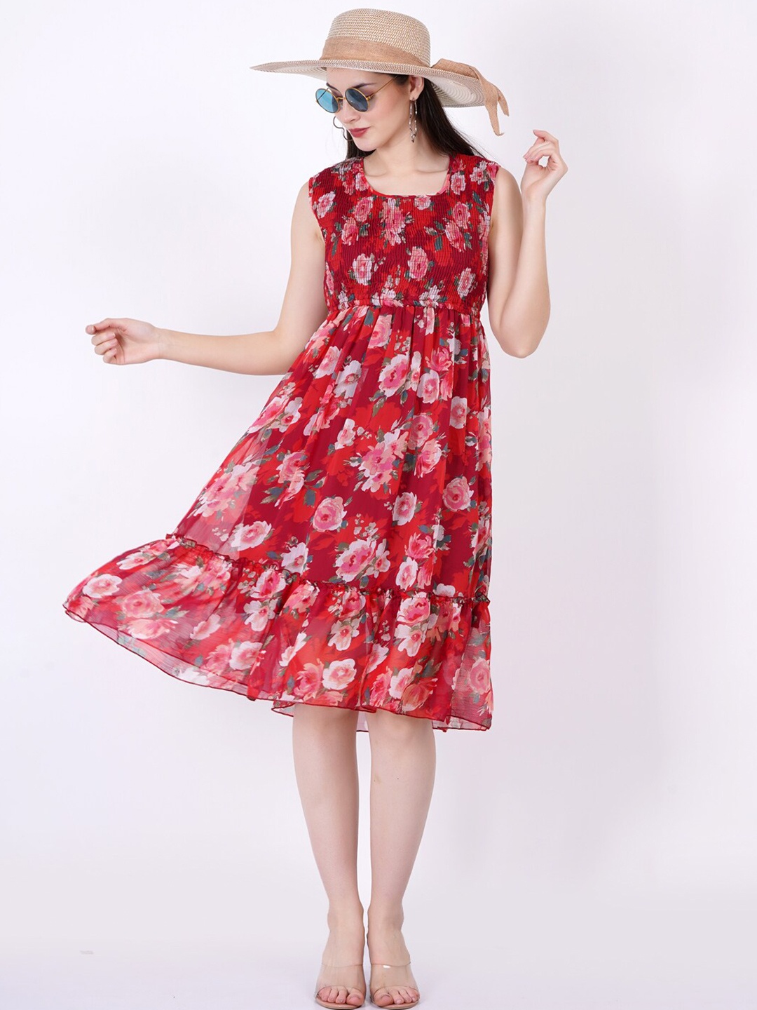 

Tulip Eden Floral Printed Chiffon Fit & Flare Dress, Multi