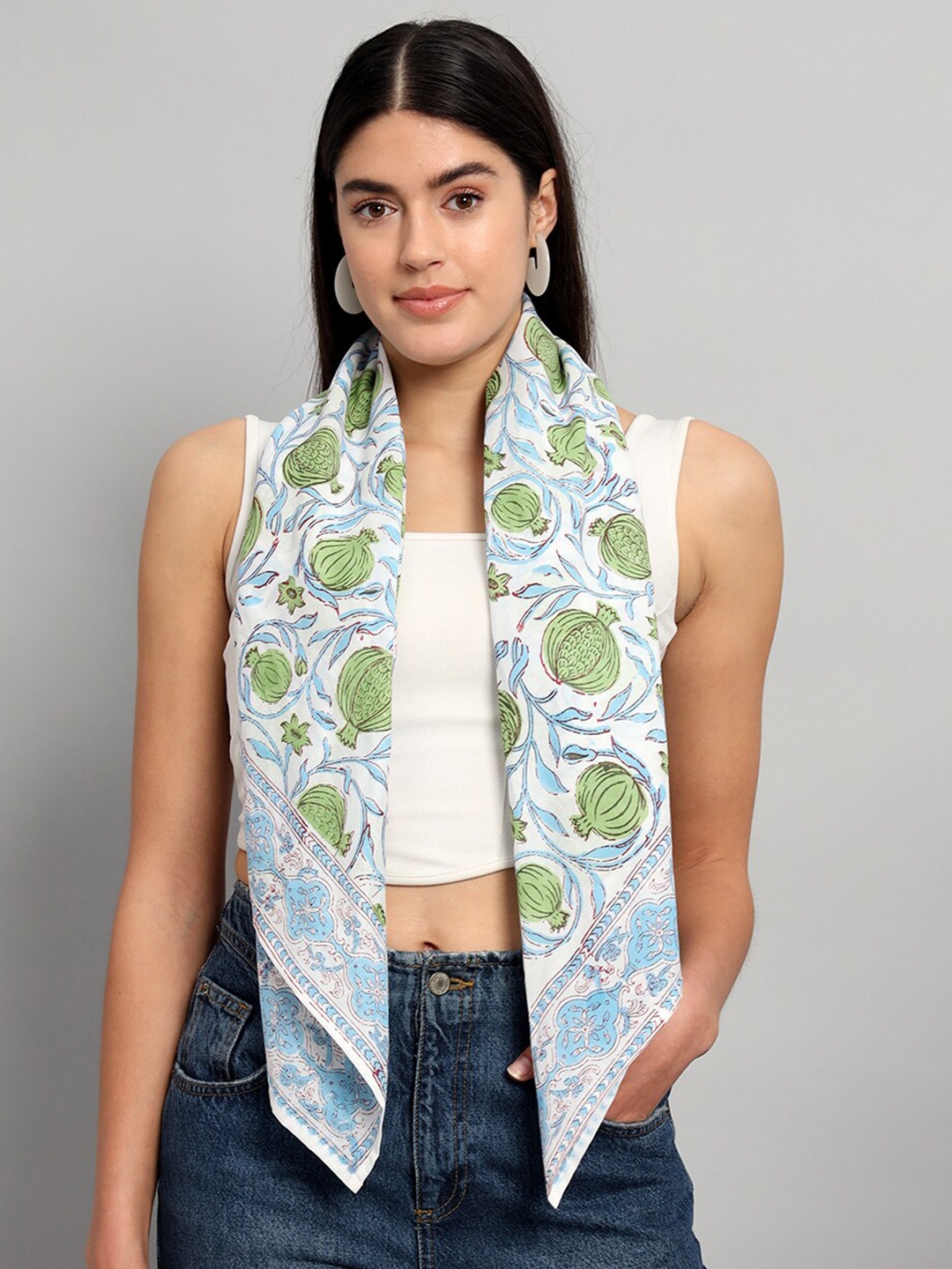 

HANDICRAFT PALACE Floral Printed Cotton Square Scarf, White