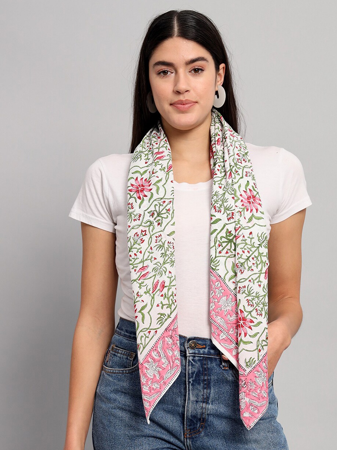 

HANDICRAFT PALACE Floral Printed Cotton Square Scarf, Pink