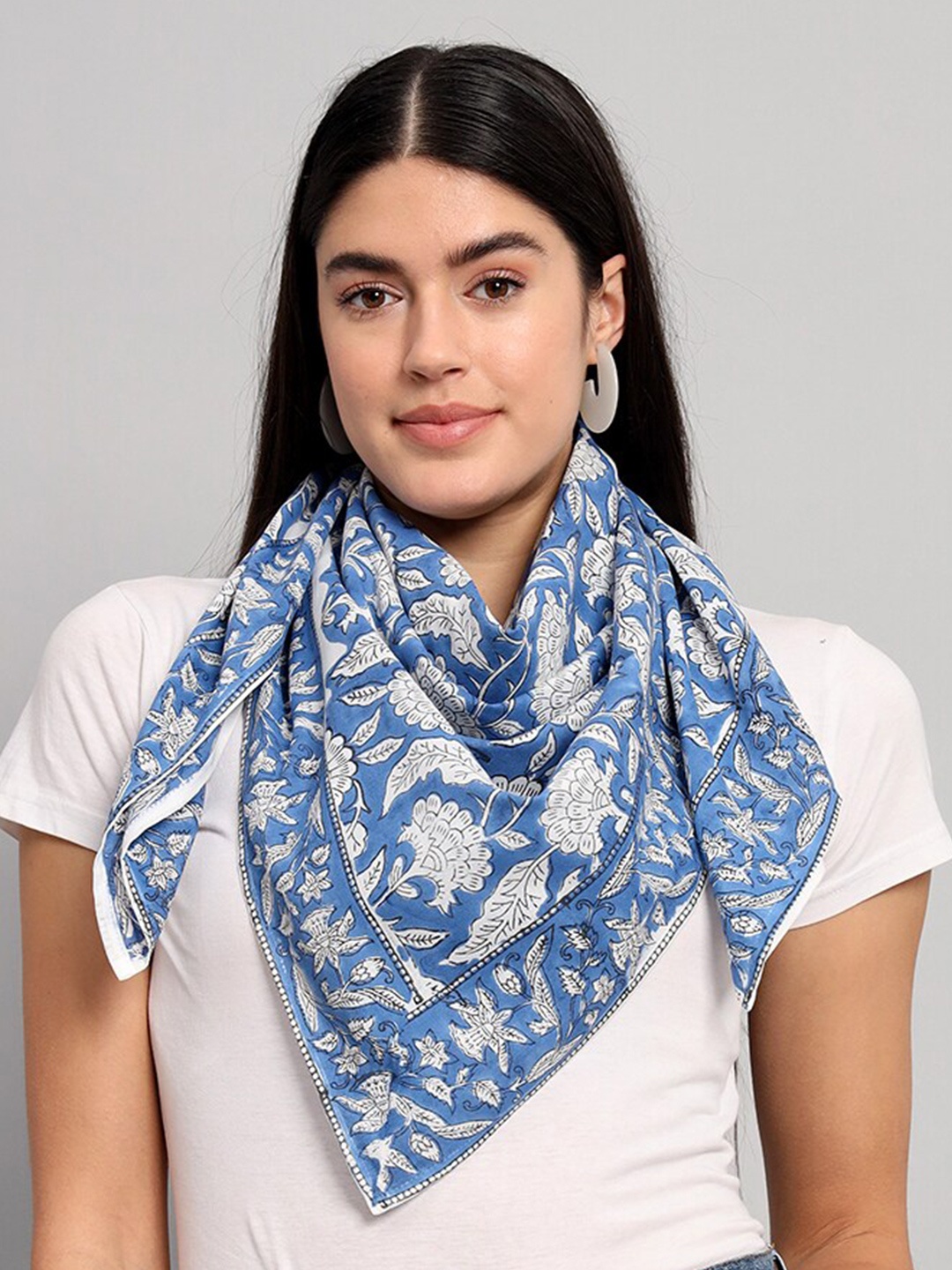 

HANDICRAFT PALACE Hand Block Printed Cotton Scarf, Blue