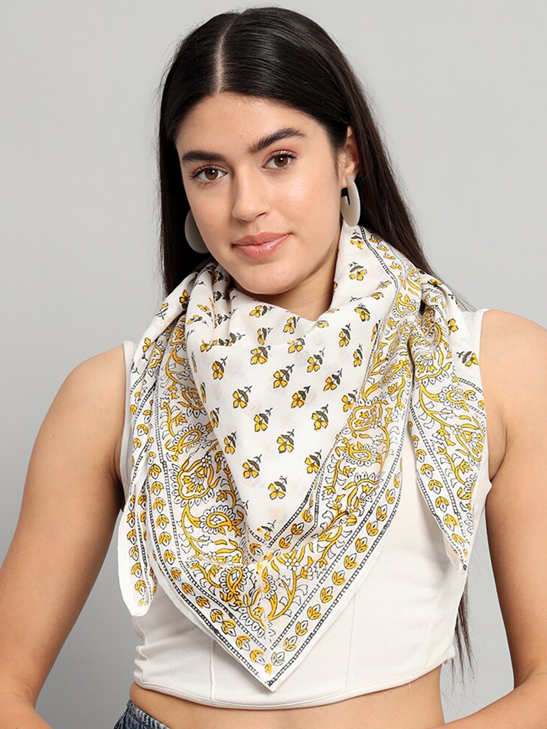 

HANDICRAFT PALACE Hand Block Printed Cotton Scarf, White