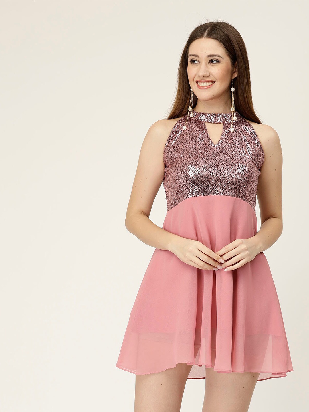 

MISS AYSE Embellished Fit & Flare Mini Dress, Pink
